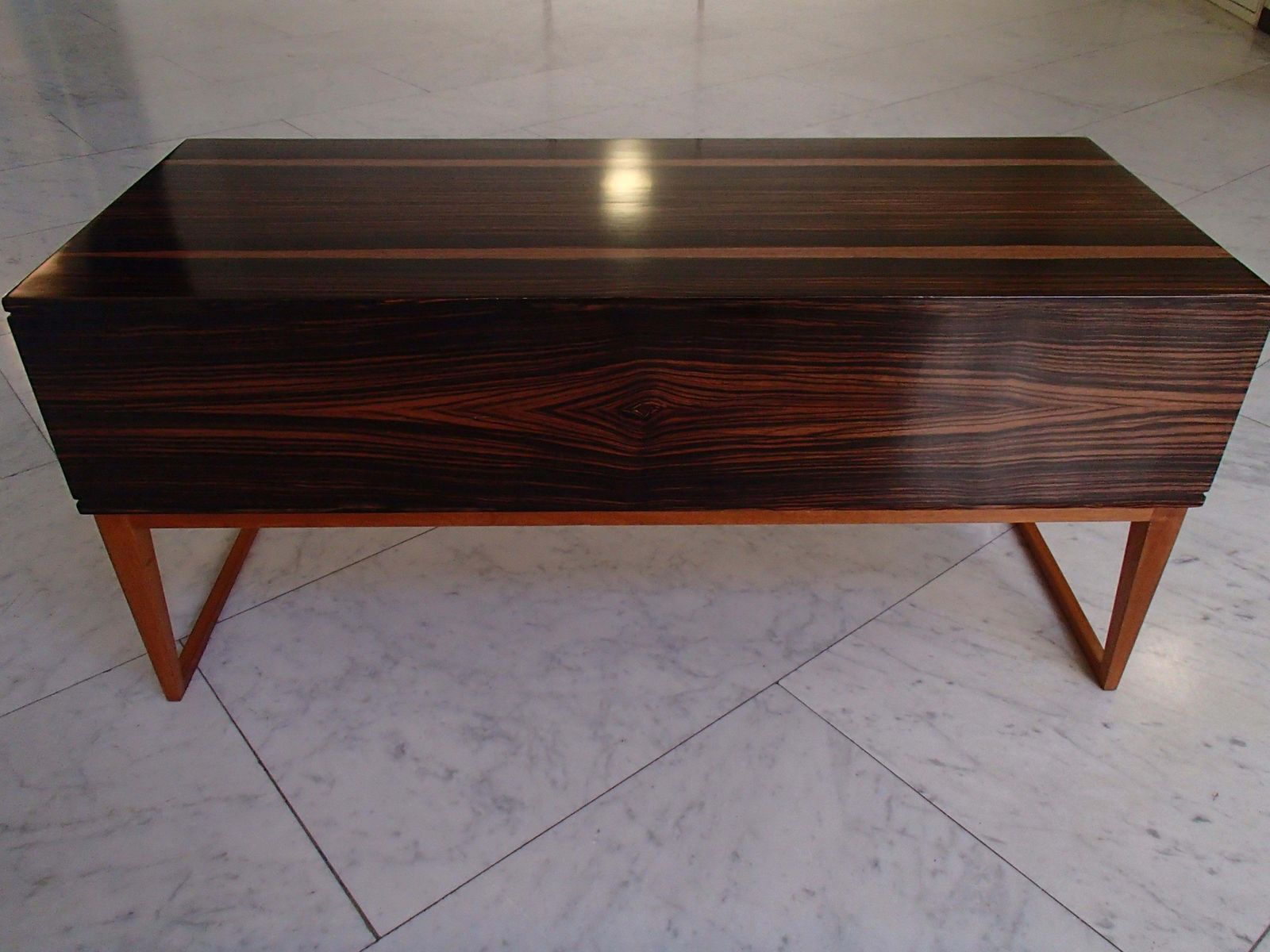 photo for sale Midcentury Chest Of Drawers Or Low Table Ebene De Macassar And Brass Handles