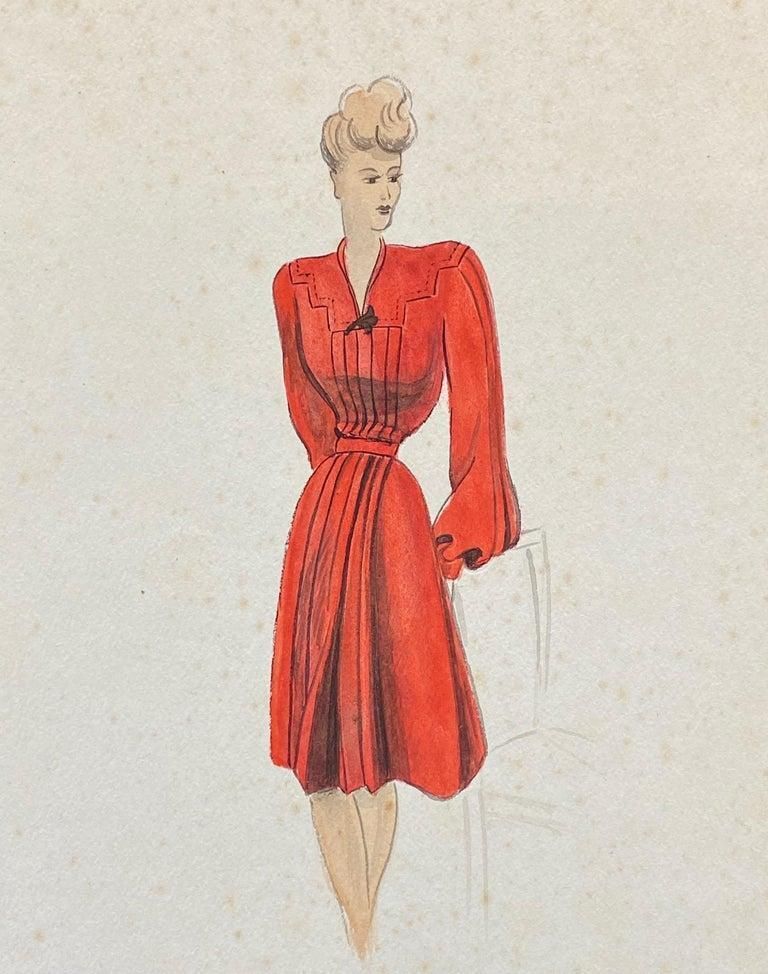 Unknown 1940's Fashion Illustration, The Lady In The Red Dress Circa 1940s photo Art