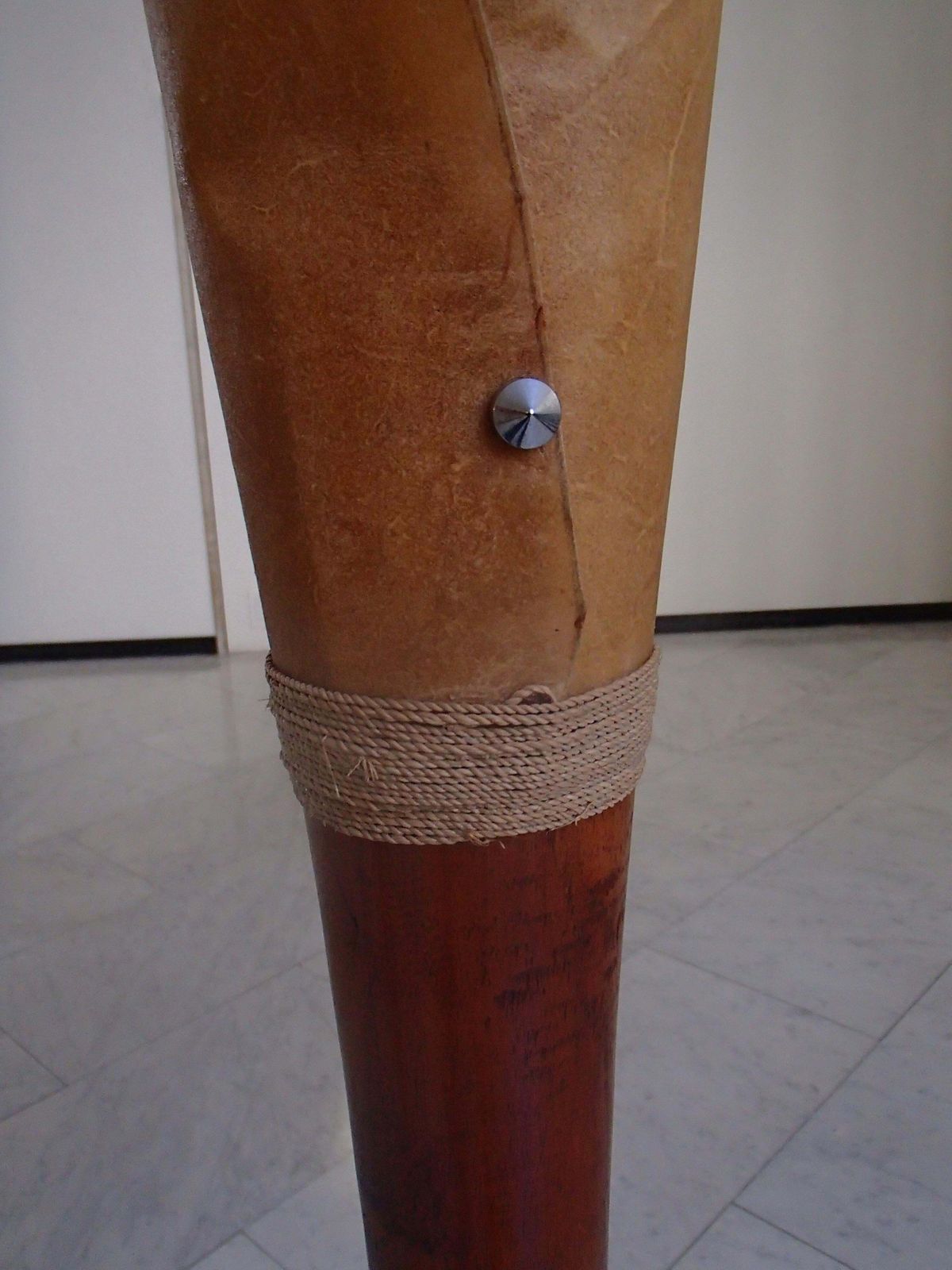 Midcentury Brutalist Pair Handmade Floor Lamps Wood And Rolled Skin Shades photo 1597.0