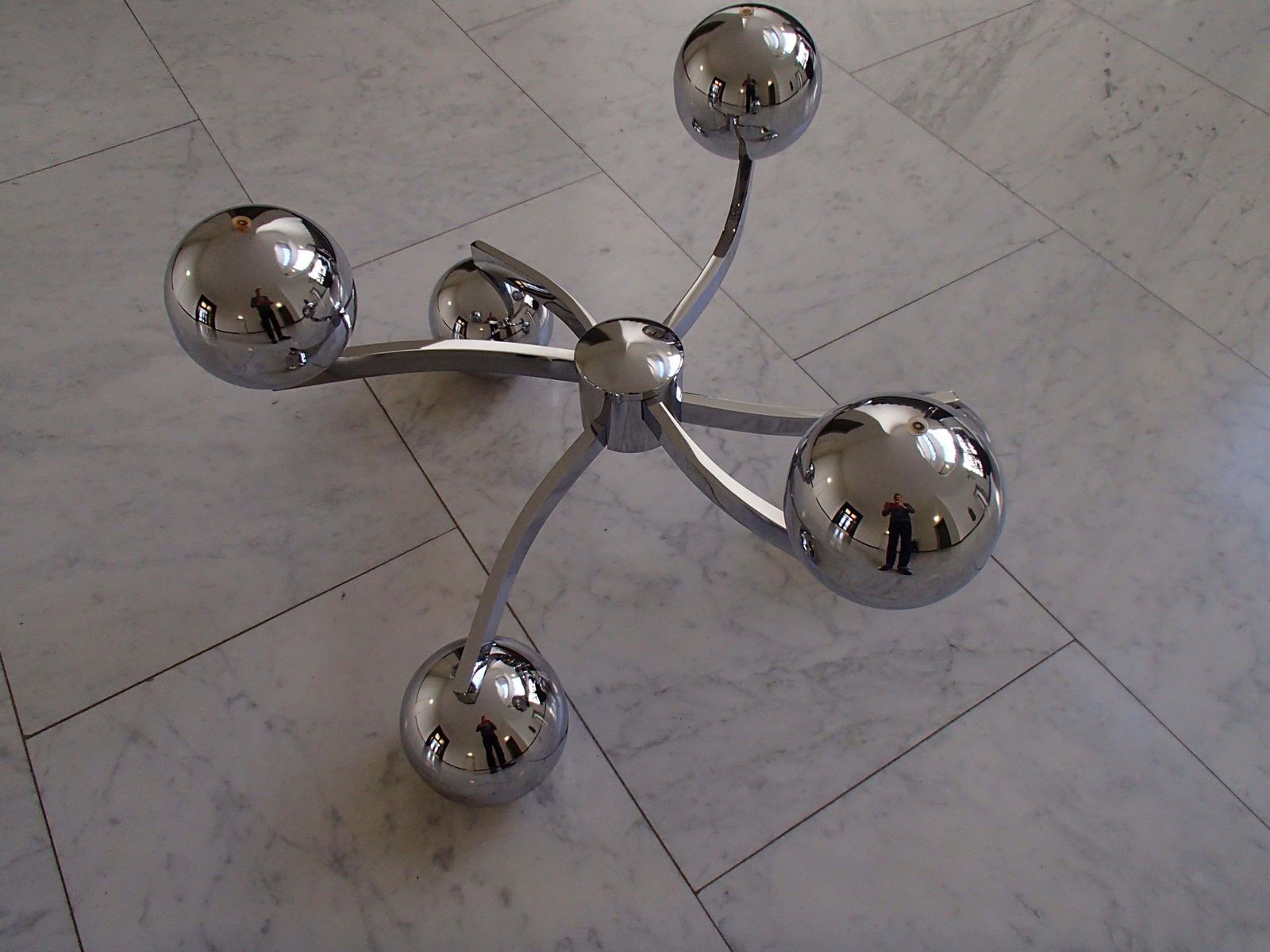 1970 This Planet Chrome Coffee Table Round Brown Glass Top photo vinterior