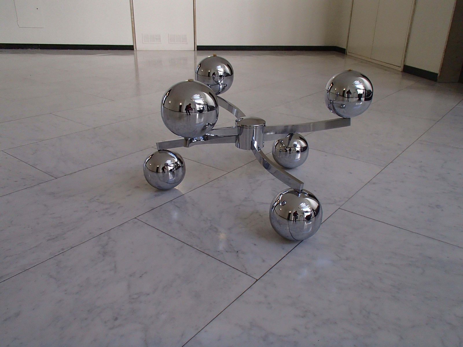 1970 This Planet Chrome Coffee Table Round Brown Glass Top photo vintage