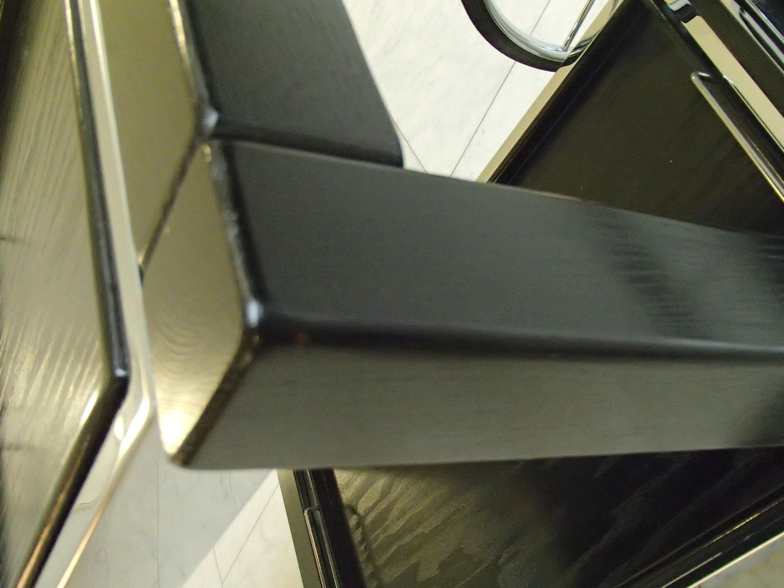 1980 This Modern Chrome And Black Oak Large Trolley Bar Cart photo vinterior
