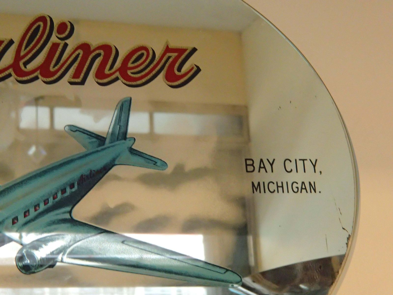 Midcentury Advertising Mirror "Airliner" San Telmo Cigar Co Bay City Michigan photo for sale