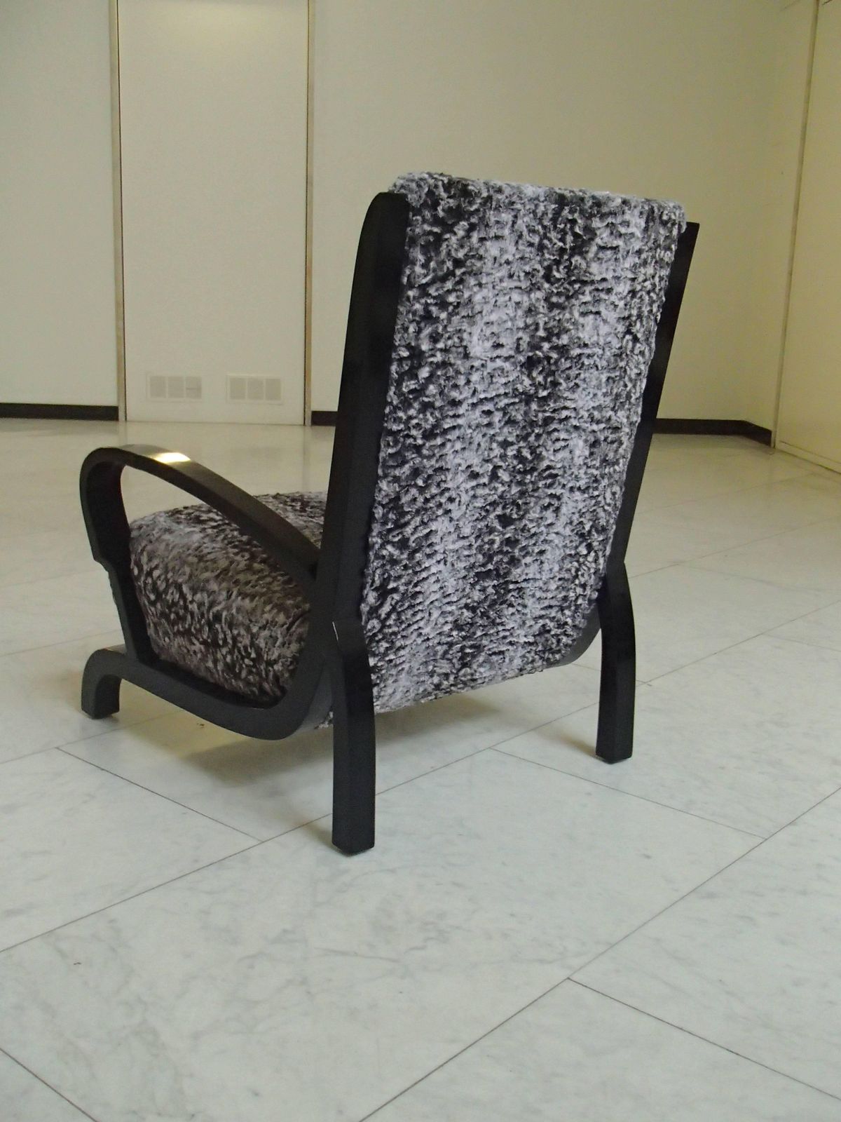 Bauhaus Pair Of Armchairs Black Wood And Faux Fur Astrakhan New Recovered Seat photo 4198.0