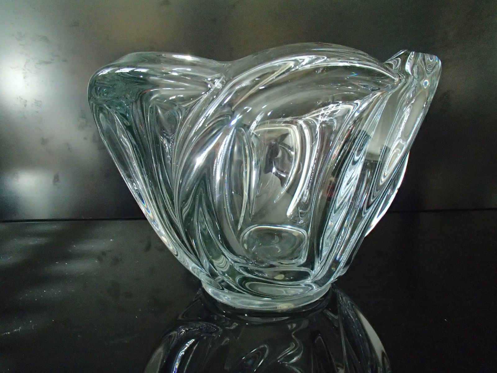 Midcentury Large Crystal Vase Or Coup Transparent Heavy photo buy