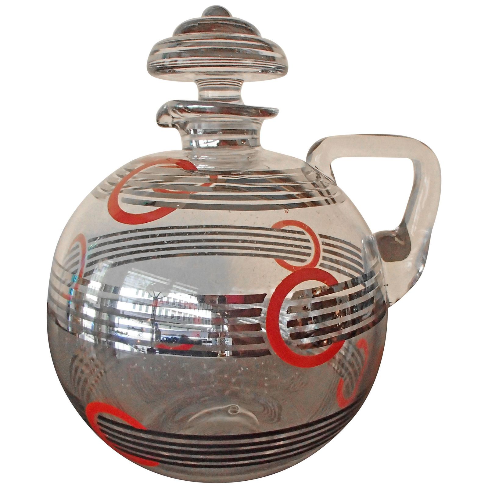 Art Deco Carafe Silver Red And Black Geometrical Design