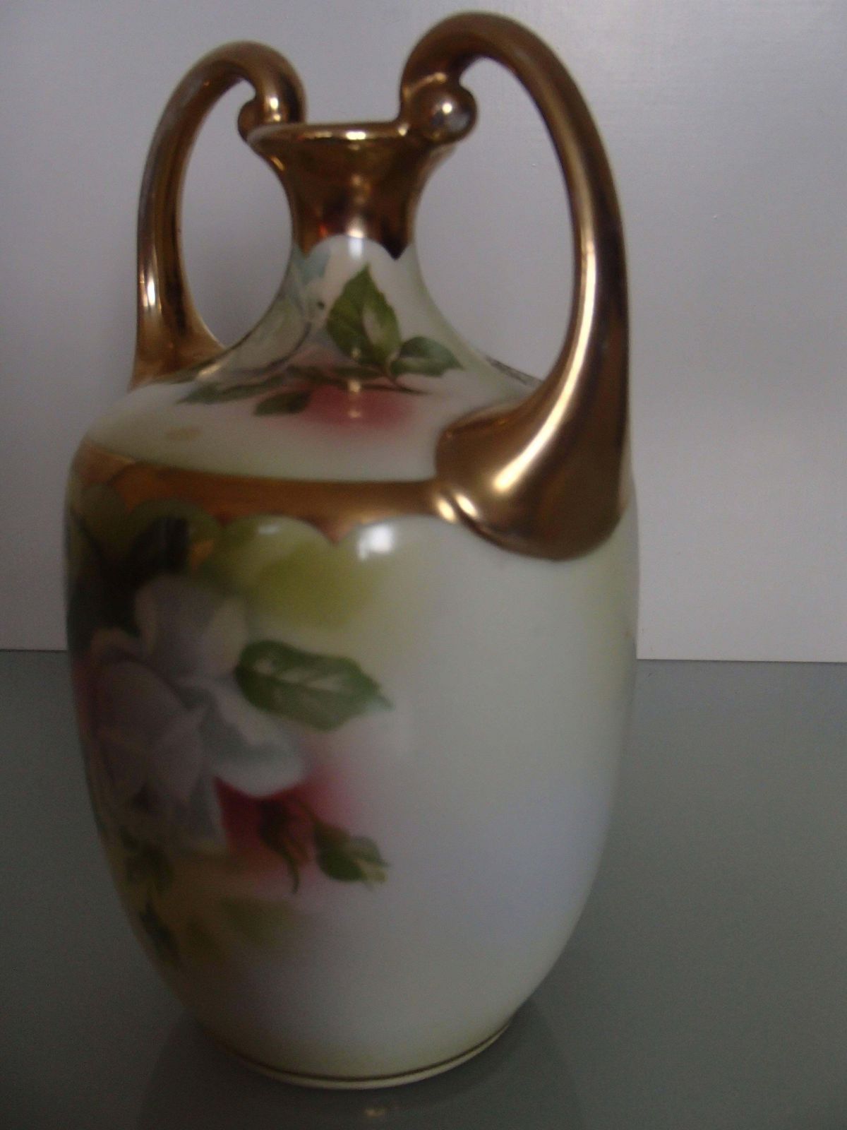 19th Century Porcelain Vase With Roses Painting photo vinterior