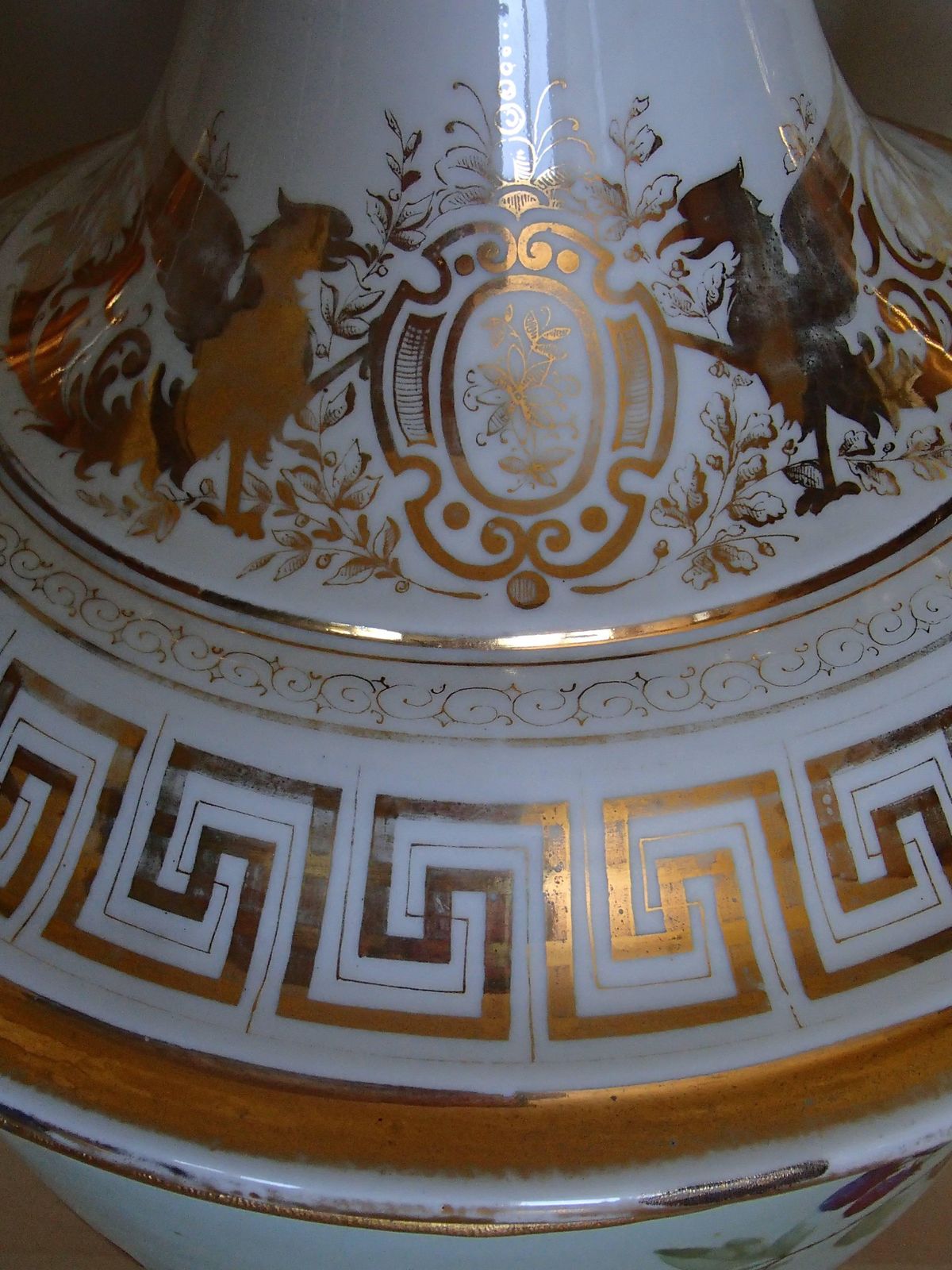 Art Nouveau Huge Porcelain Floor Amphora With Birds Gold Handles By J.Bünzli photo for sale