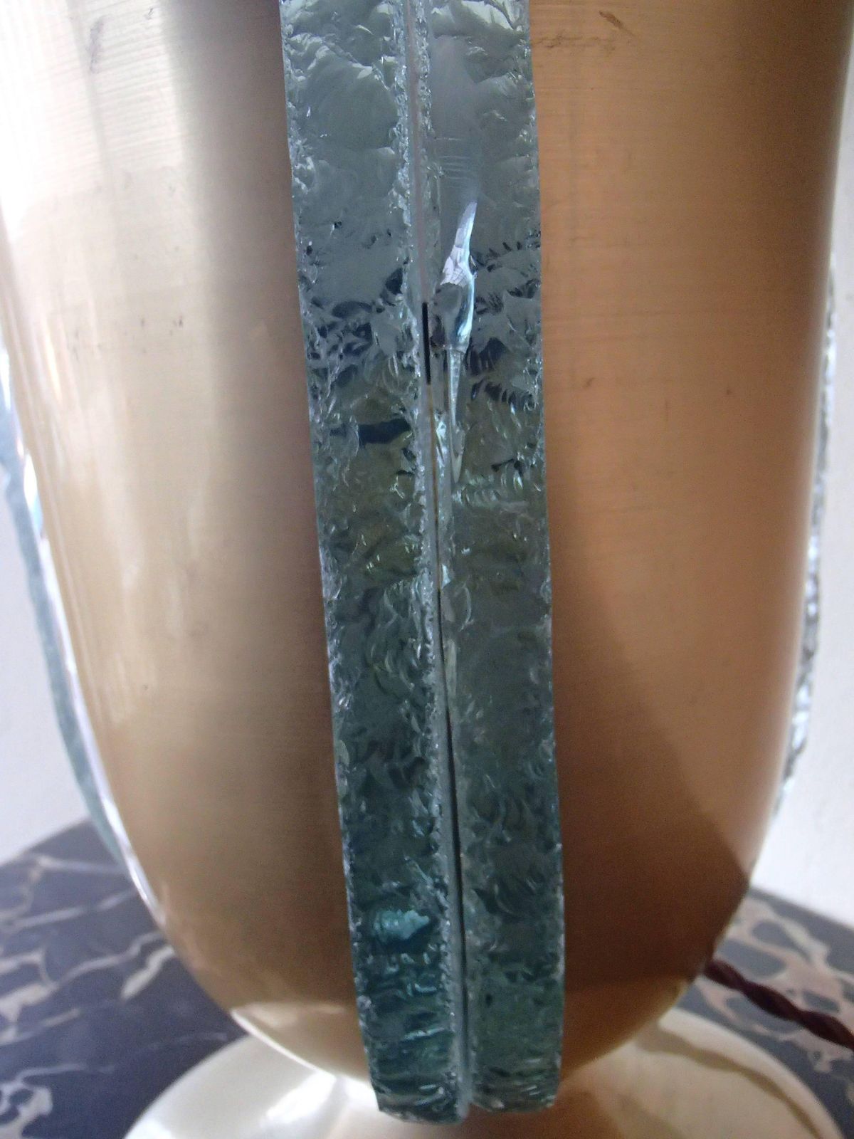Art Deco Tulip Table Lamp With Thick Glass Inlays Golden photo for sale