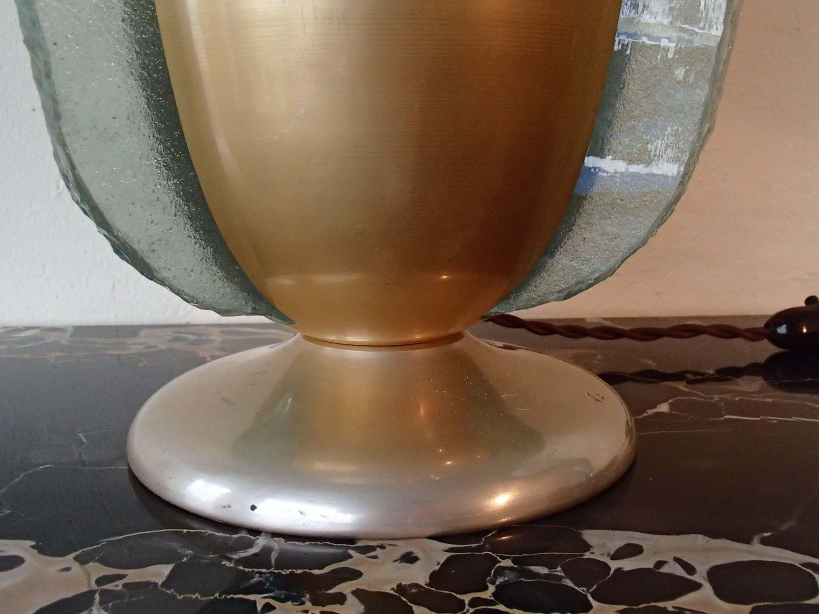 Art Deco Tulip Table Lamp With Thick Glass Inlays Golden photo Lighting