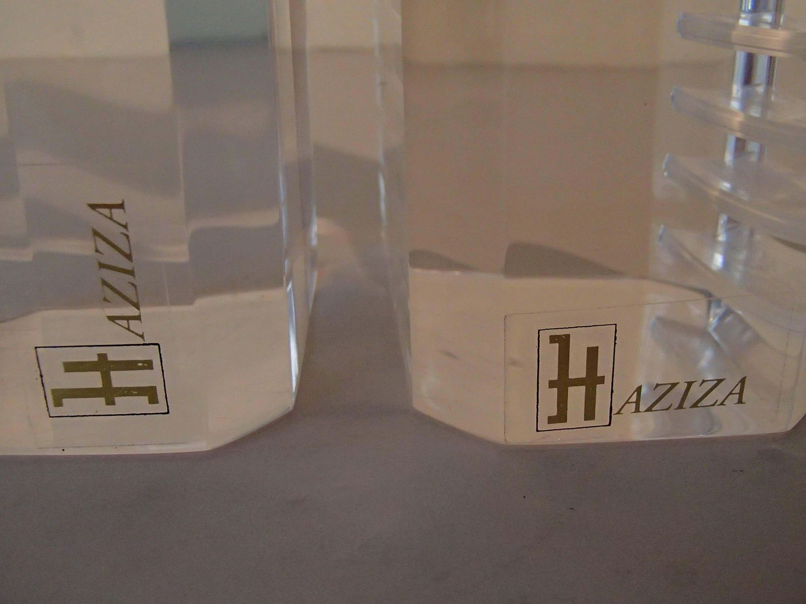 Pair Of Modern Haziza Plexi Glass Sculptures Transparent And Pink Ball photo furniture