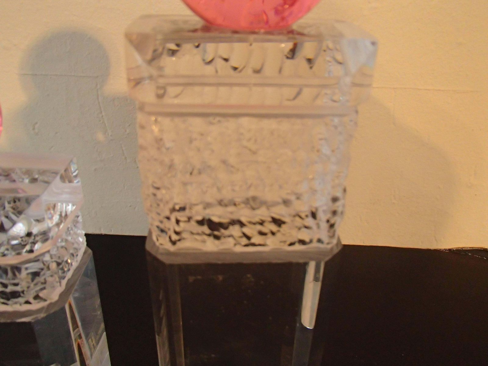 photo furniture Pair Of Modern Haziza Plexi Glass Sculptures Transparent And Pink Ball