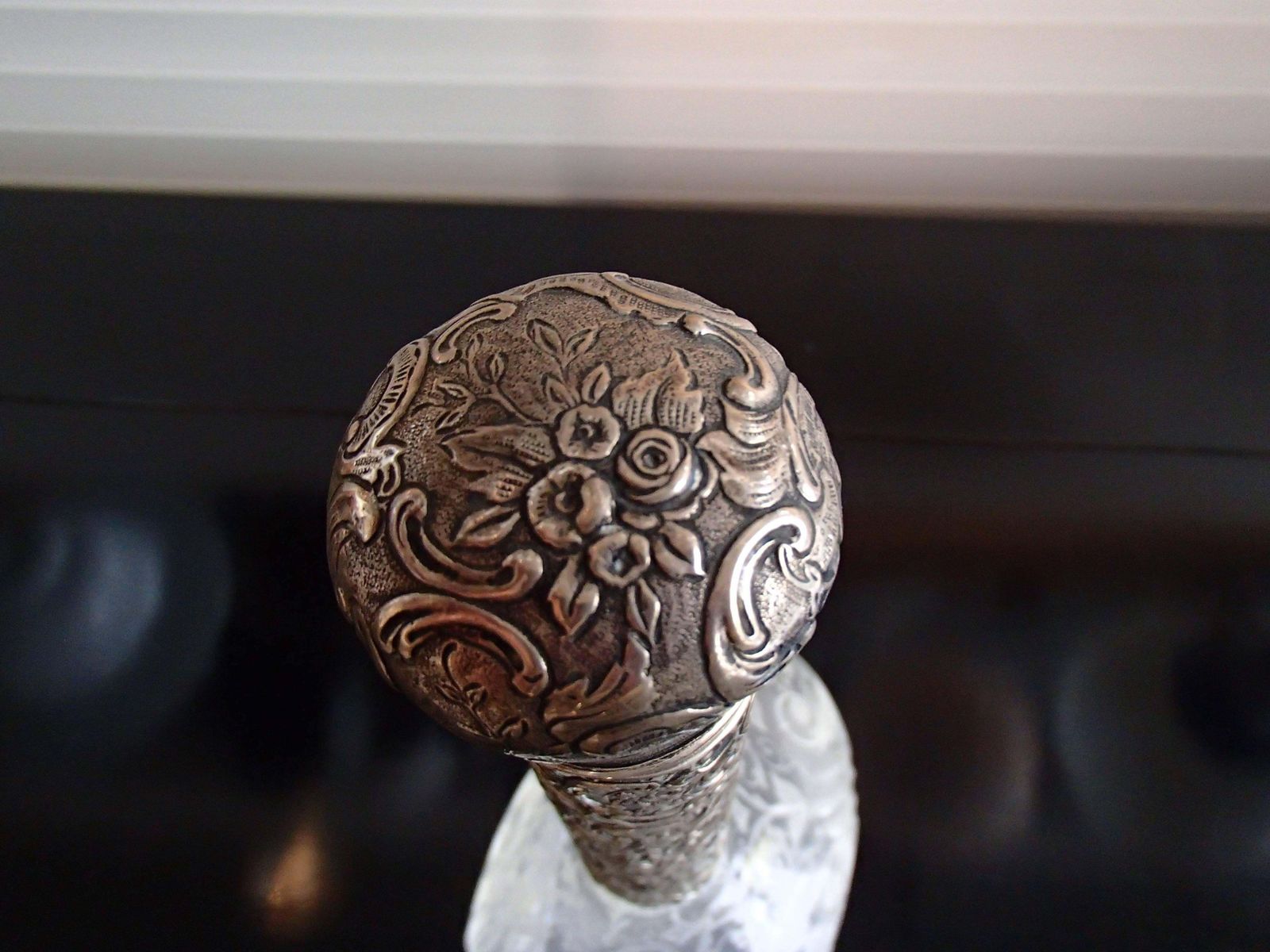 19th Century Bohemian Carafe Carved Glass, Silver Neck And Tape photo 758.0