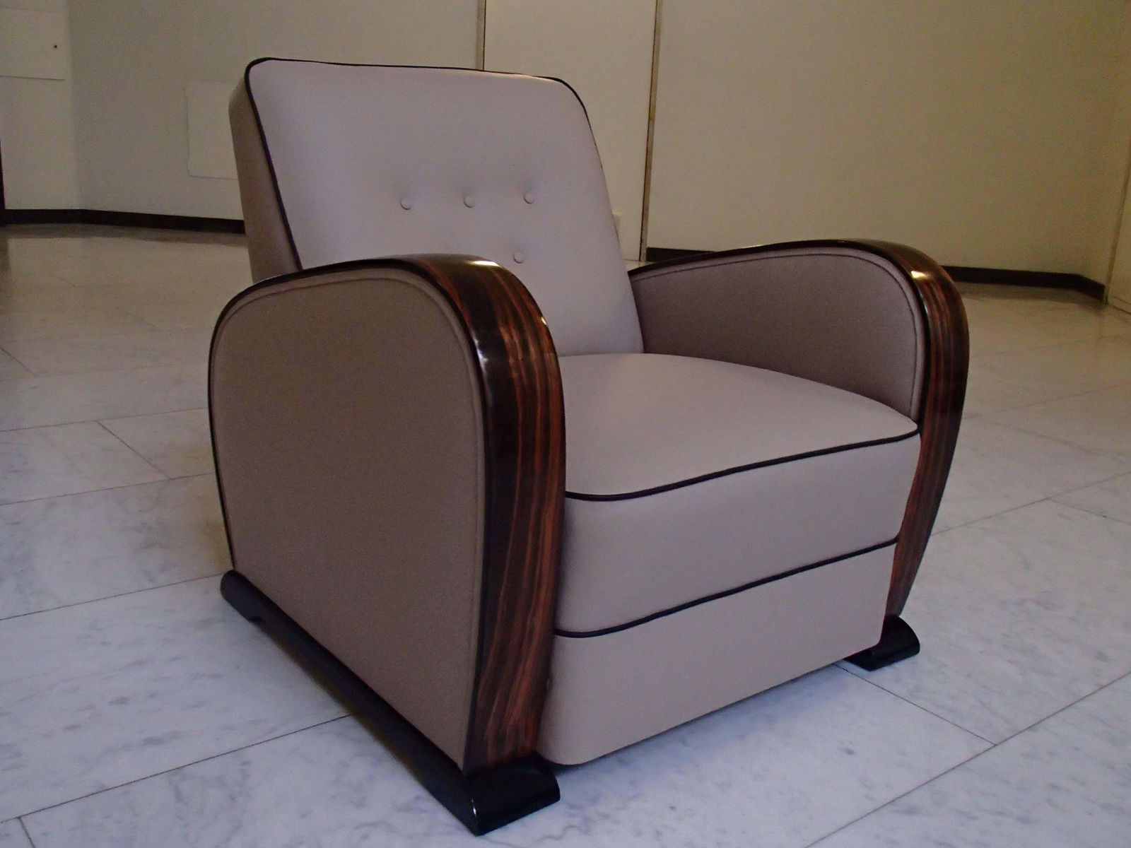 Art Deco Leather Club Chair With Ebene De Macassar Handles photo for sale