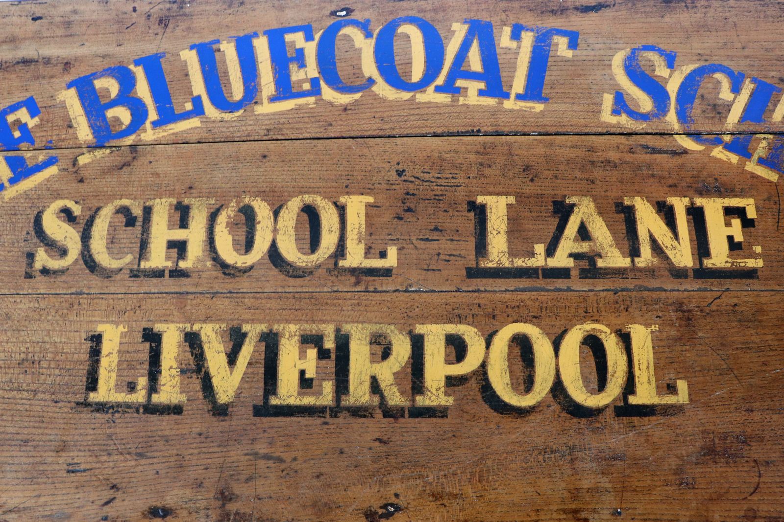 A Lovely Victorian Painted Pine Chest, Hand Sign Written Bluecoat School, Liverpool. photo vintage