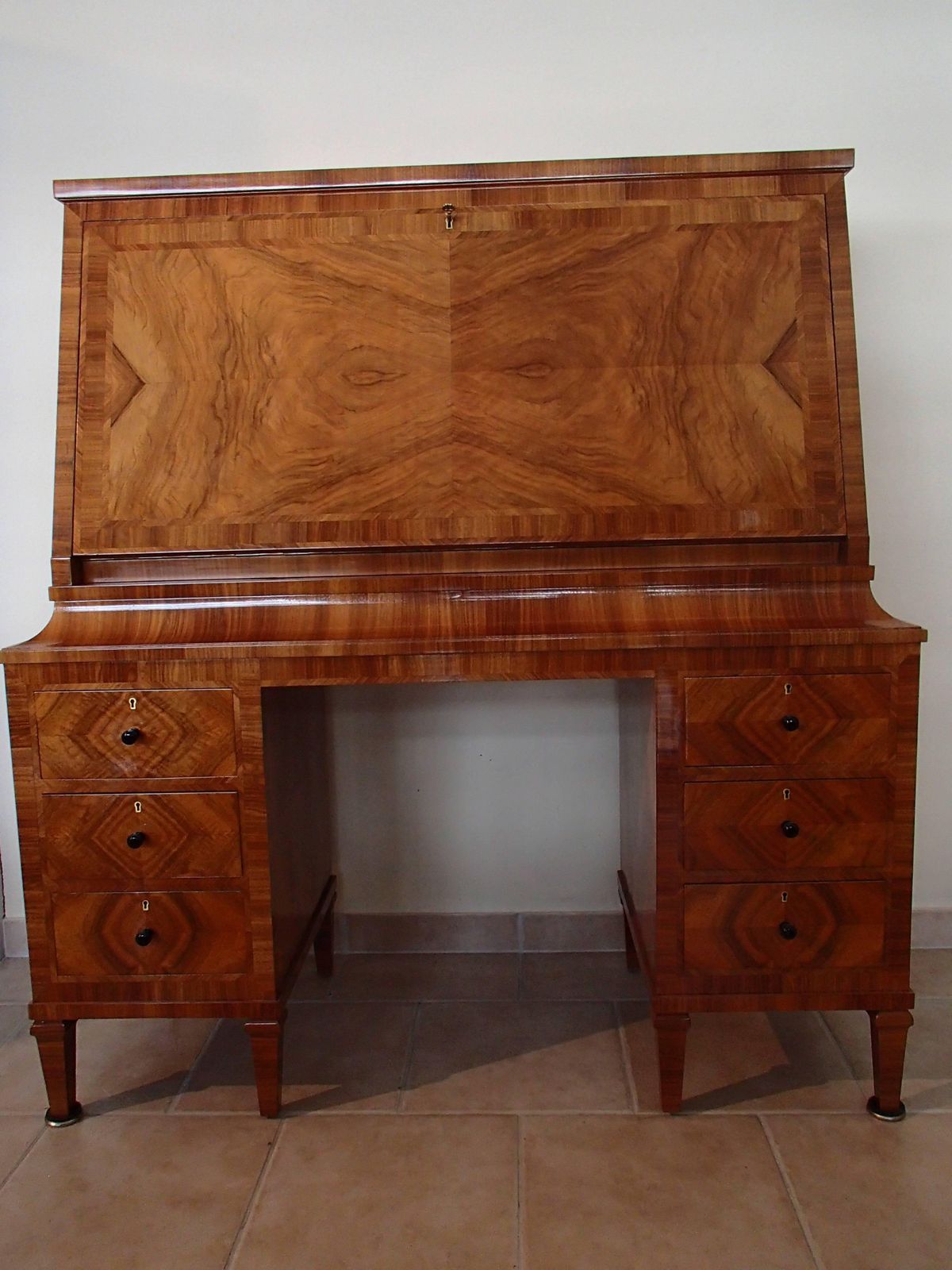 1920 Walnut Secretaire With 16 Drawers And Leather Desk photo furniture