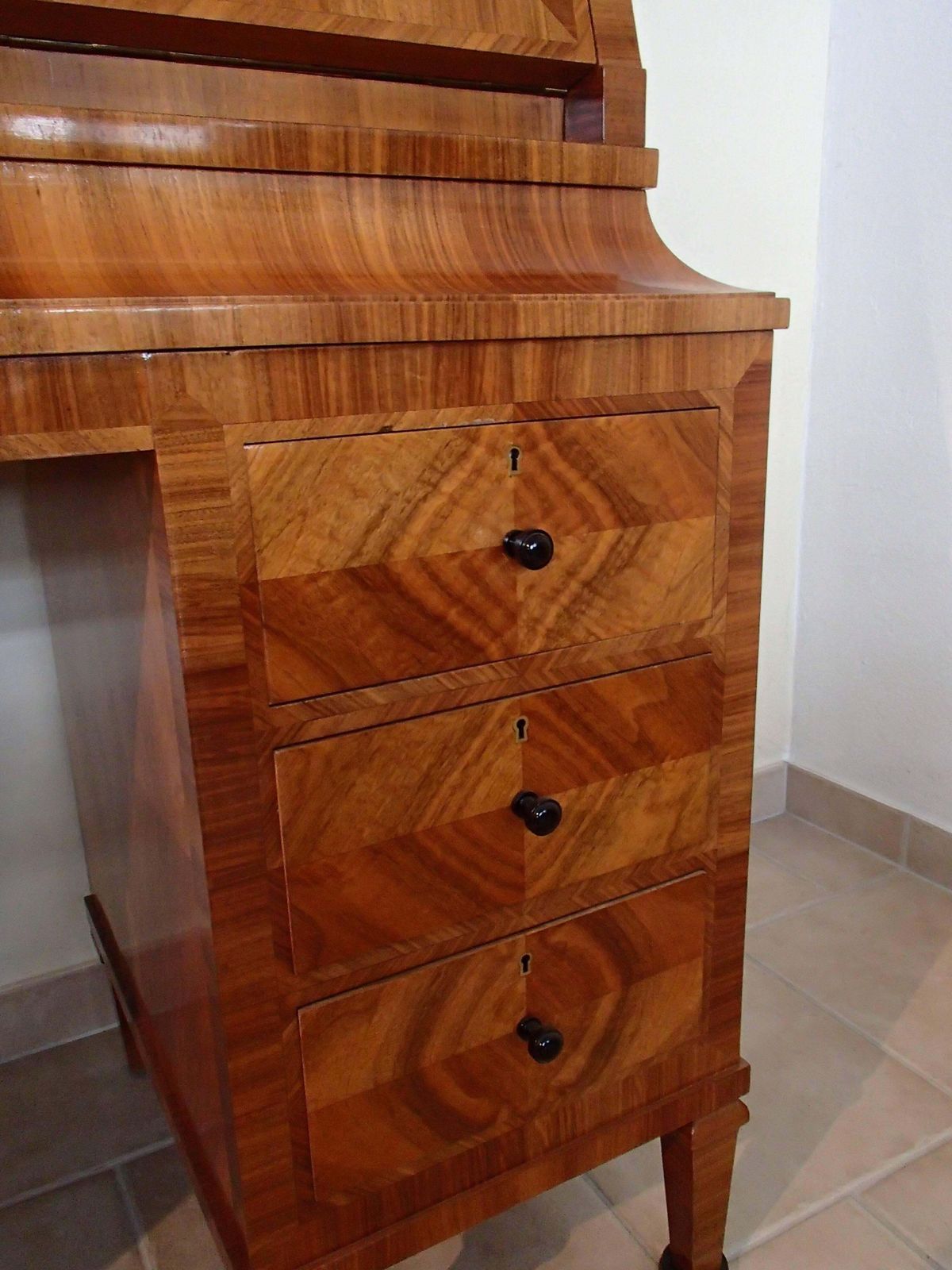 1920 Walnut Secretaire With 16 Drawers And Leather Desk photo for sale