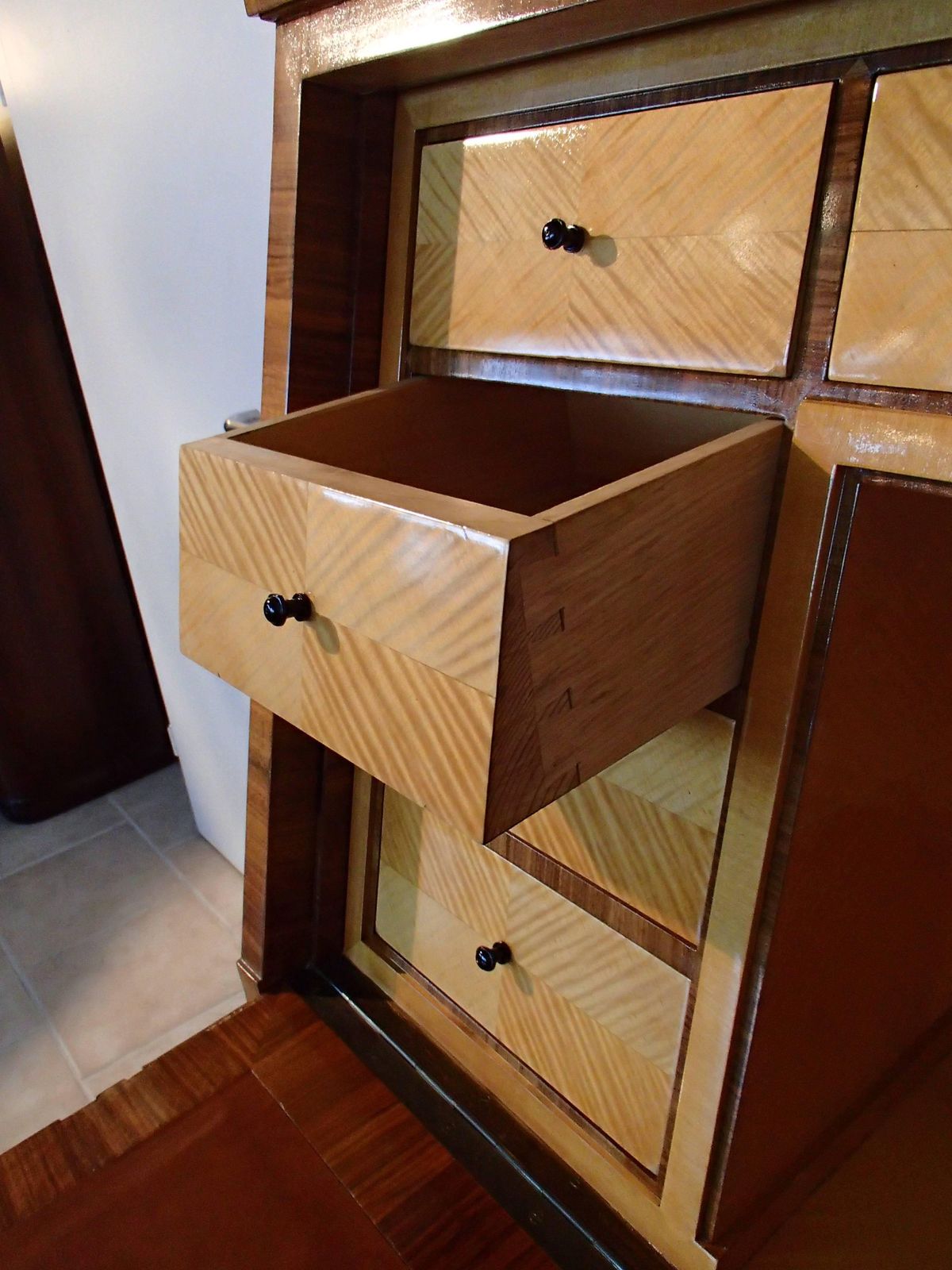 1920 Walnut Secretaire With 16 Drawers And Leather Desk photo vinterior
