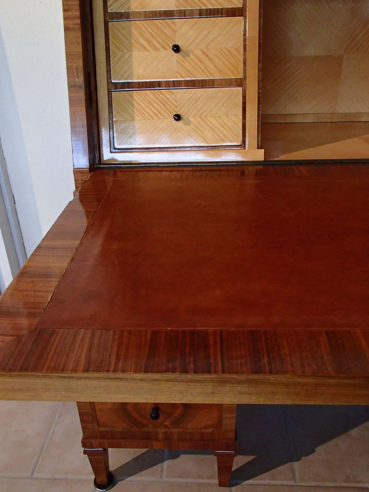 photo furniture 1920 Walnut Secretaire With 16 Drawers And Leather Desk