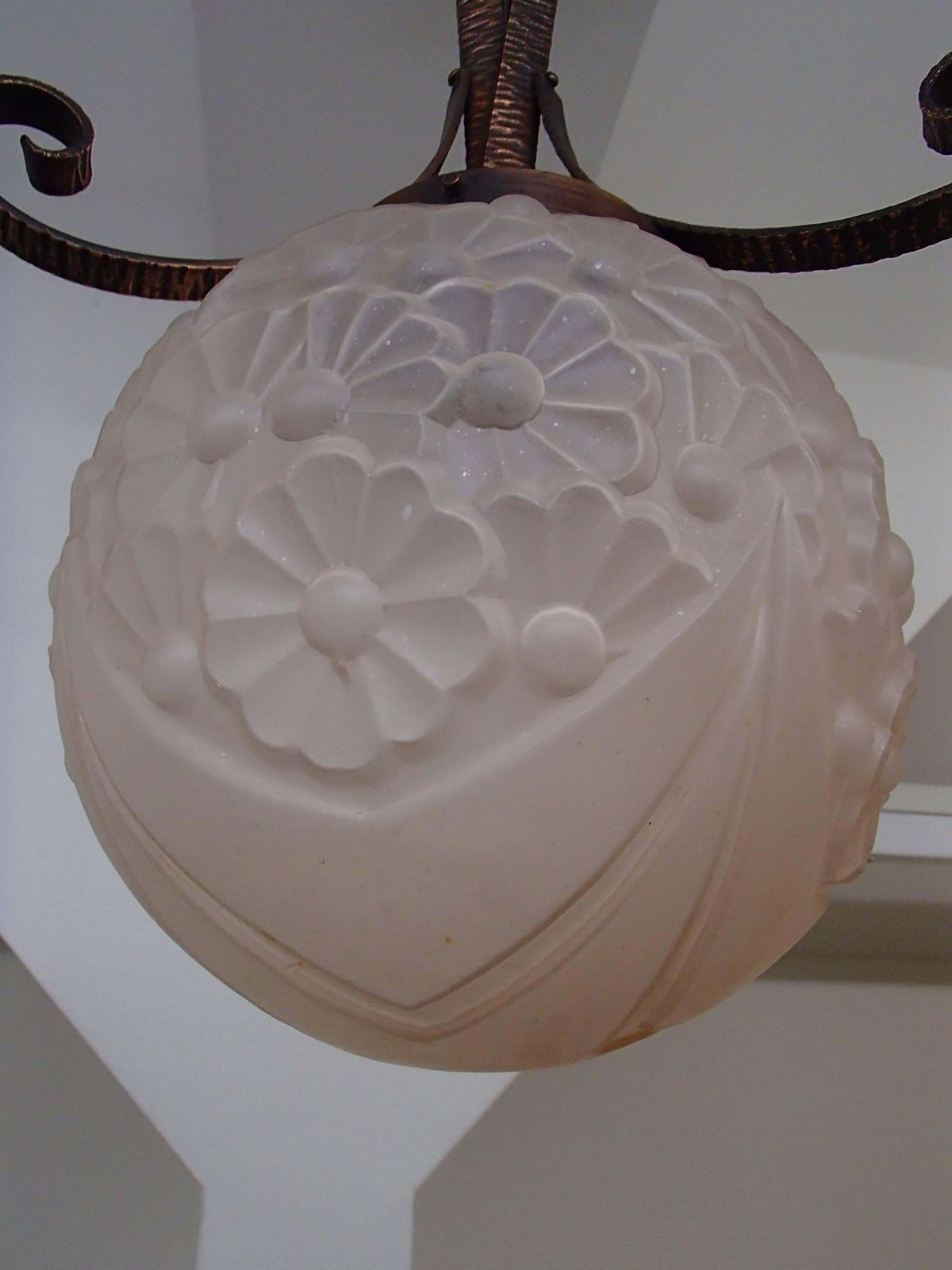 Art Deco Chandlier Copper With Pale Pink Original Floral Glass photo furniture