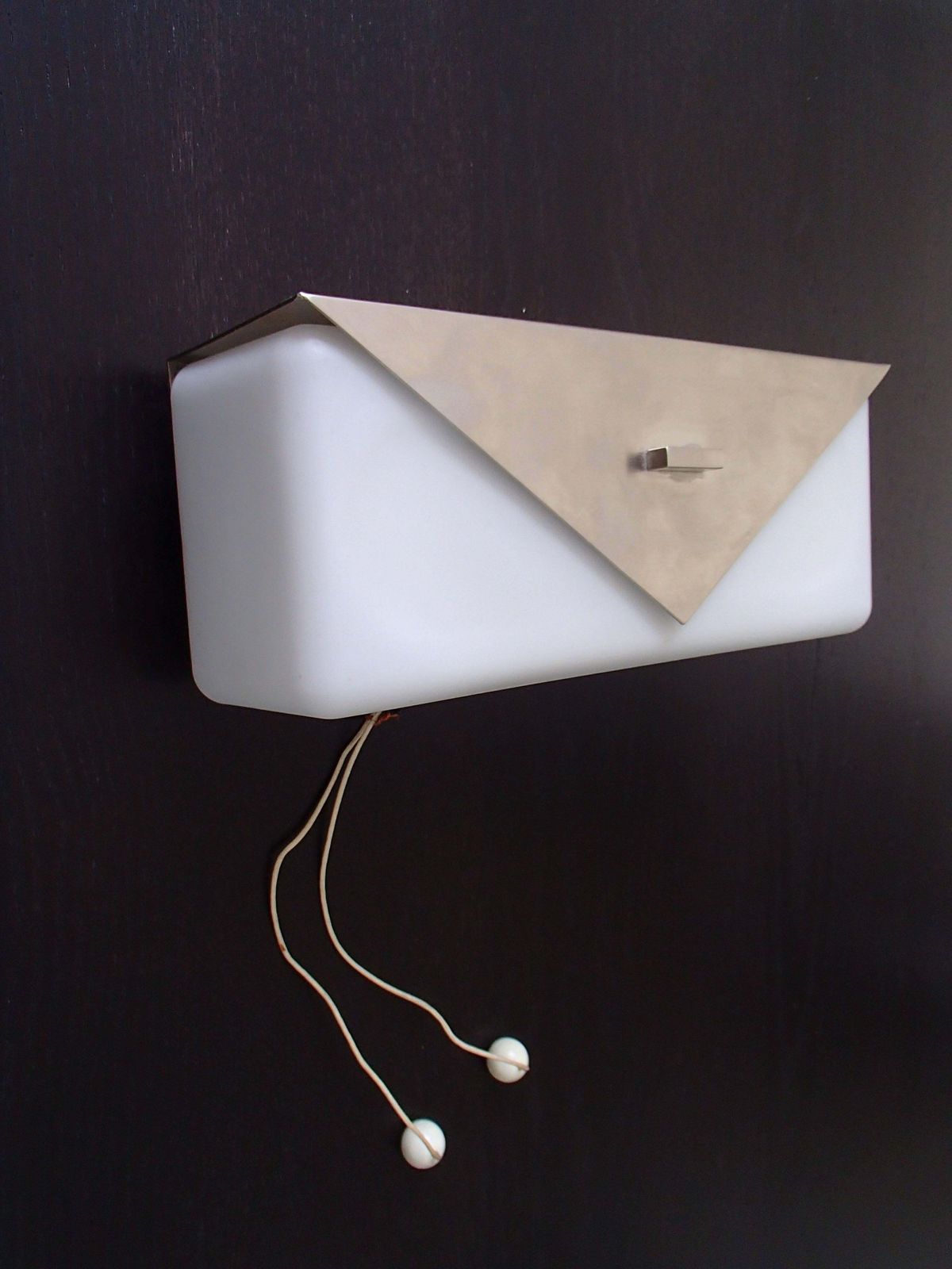 Pair Of Art Deco Wall Lights Opaline Glass And Brushed Chrome photo 717.0