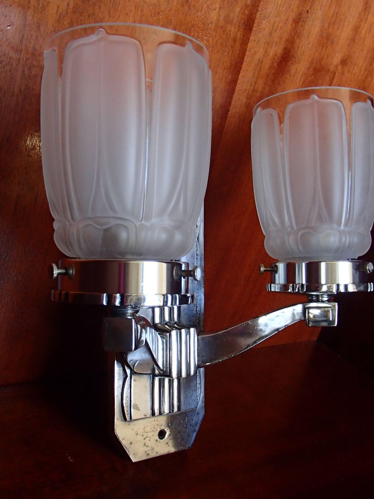 Pair Of Art Deco Silver Plated Walllights With Frosted Glass Shades photo 1338.0