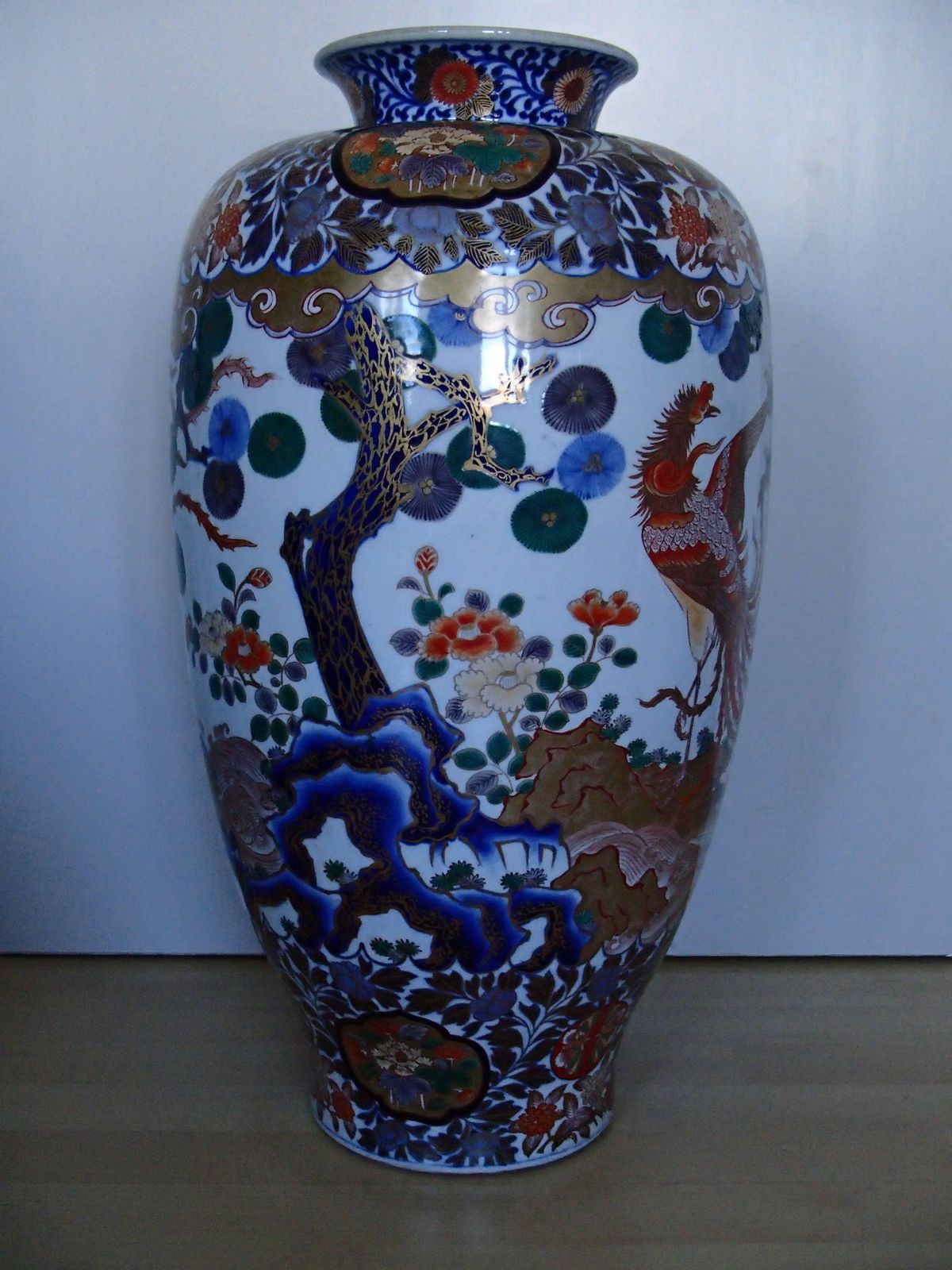 Huge Imari Vase With Email Painted With Birds And Kiku Flowers photo furniture