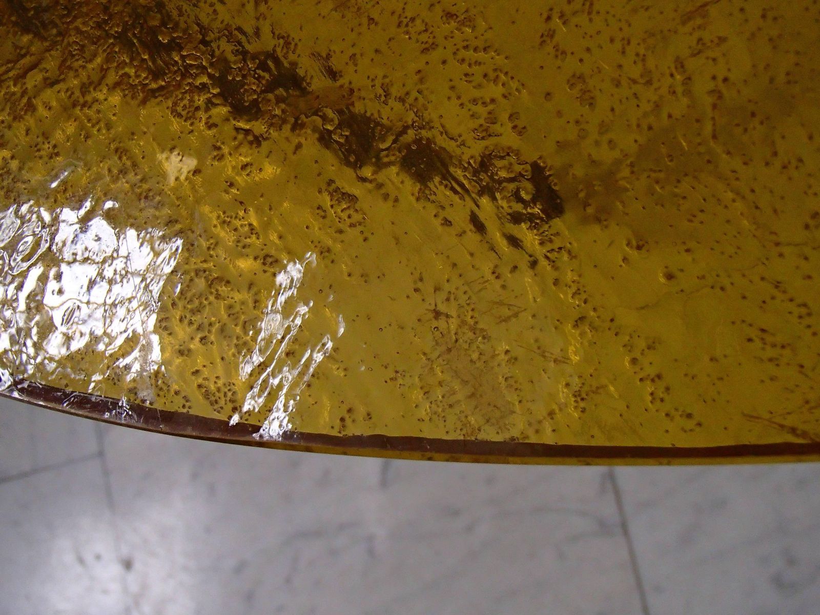 Art Deco Coffee Table Thick Yellow Orange Glasstop On Cubistic Copper Legs photo vinterior