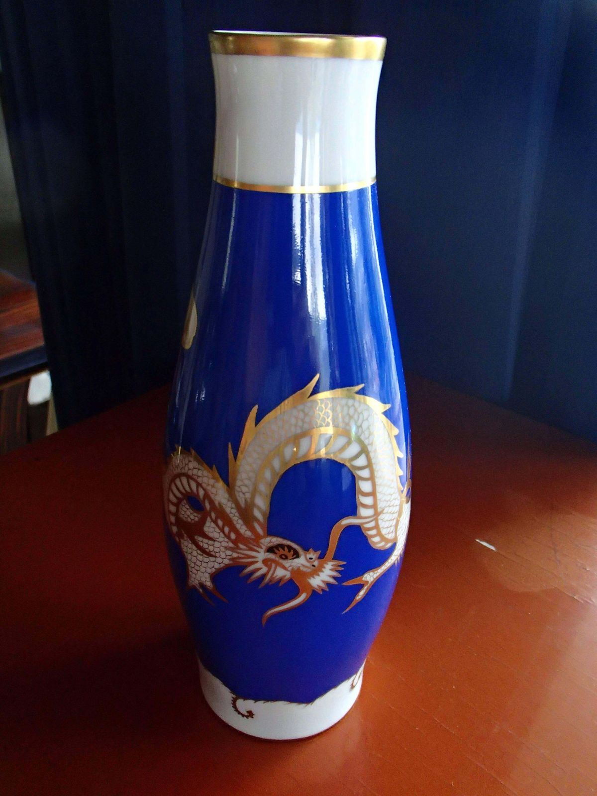 1930 Hand Painted Cobalt Blue Gold White Porcelain Vase Fraureuth Saxony photo furniture
