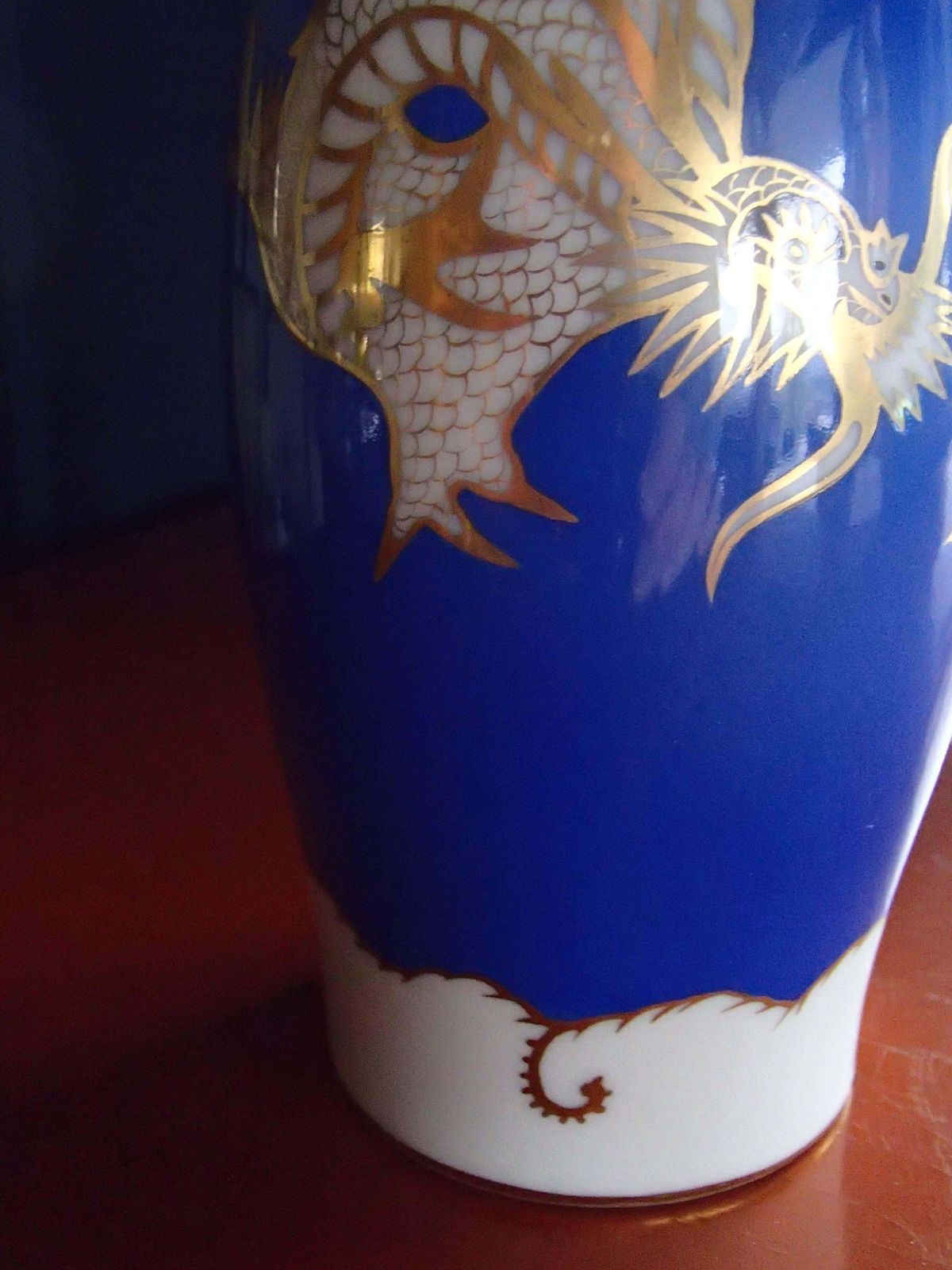1930 Hand Painted Cobalt Blue Gold White Porcelain Vase Fraureuth Saxony photo for sale