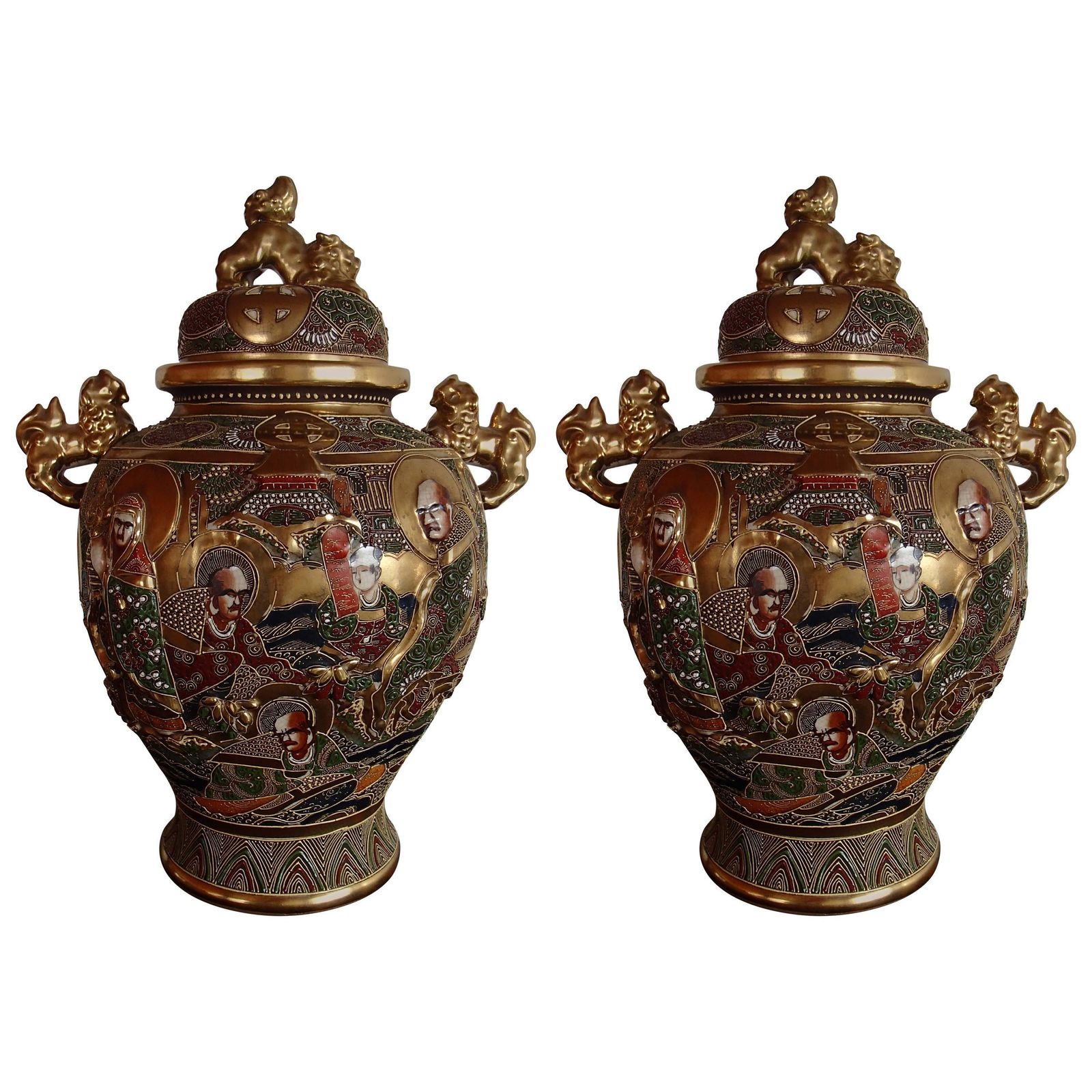 Pair Of Satsuma Vases Porcelain With Lid
