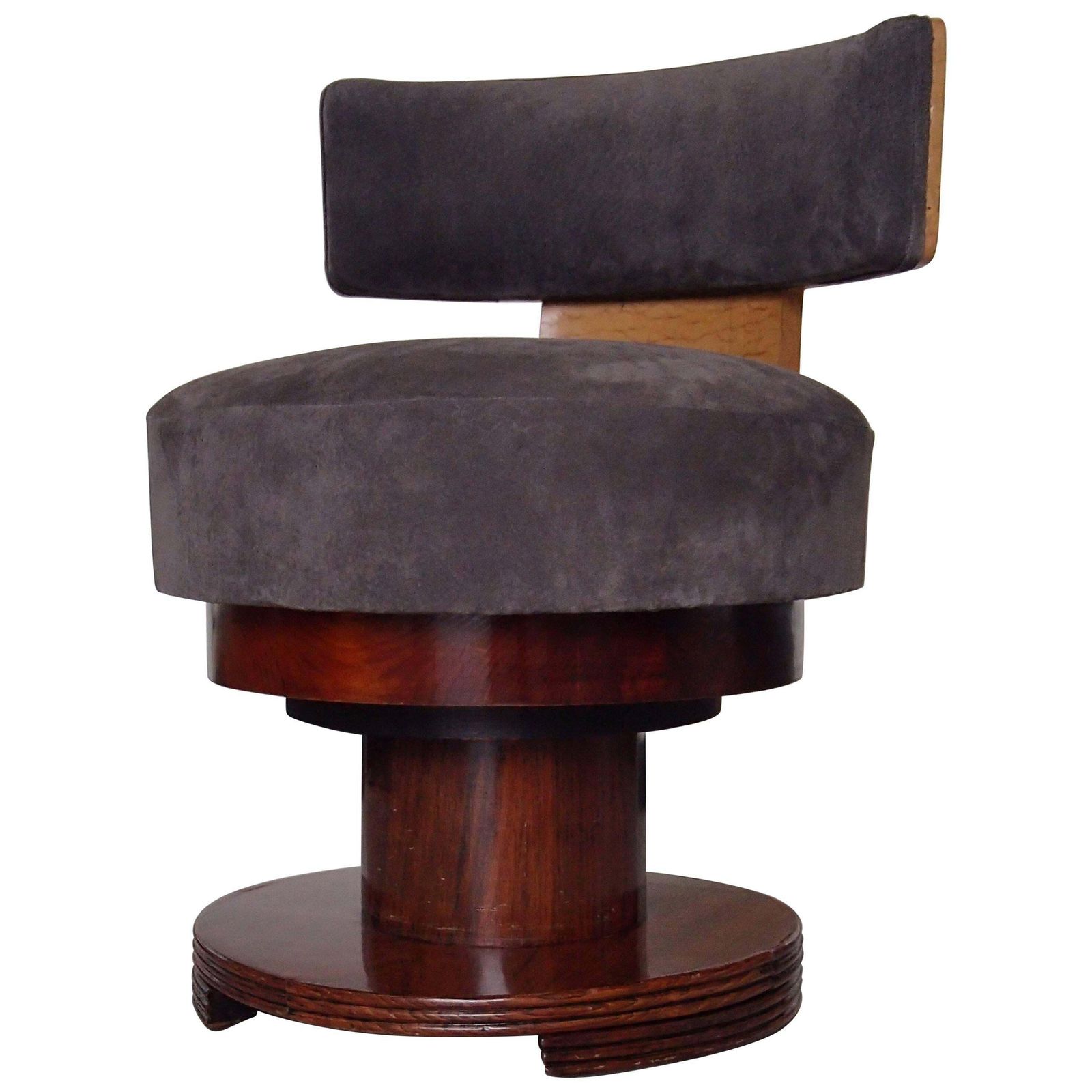 Elegant Art Deco Dressing Chair Grey Nubuc  Leather Rose Wood And Maple Eye
