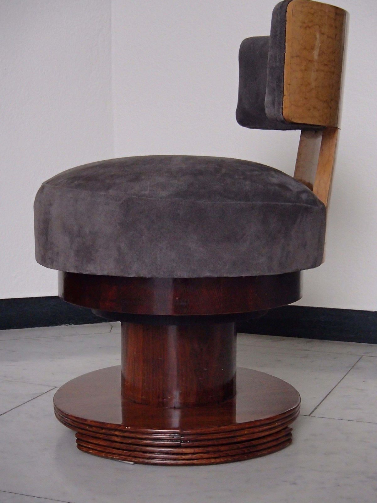 photo for sale Elegant Art Deco Dressing Chair Grey Nubuc  Leather Rose Wood And Maple Eye