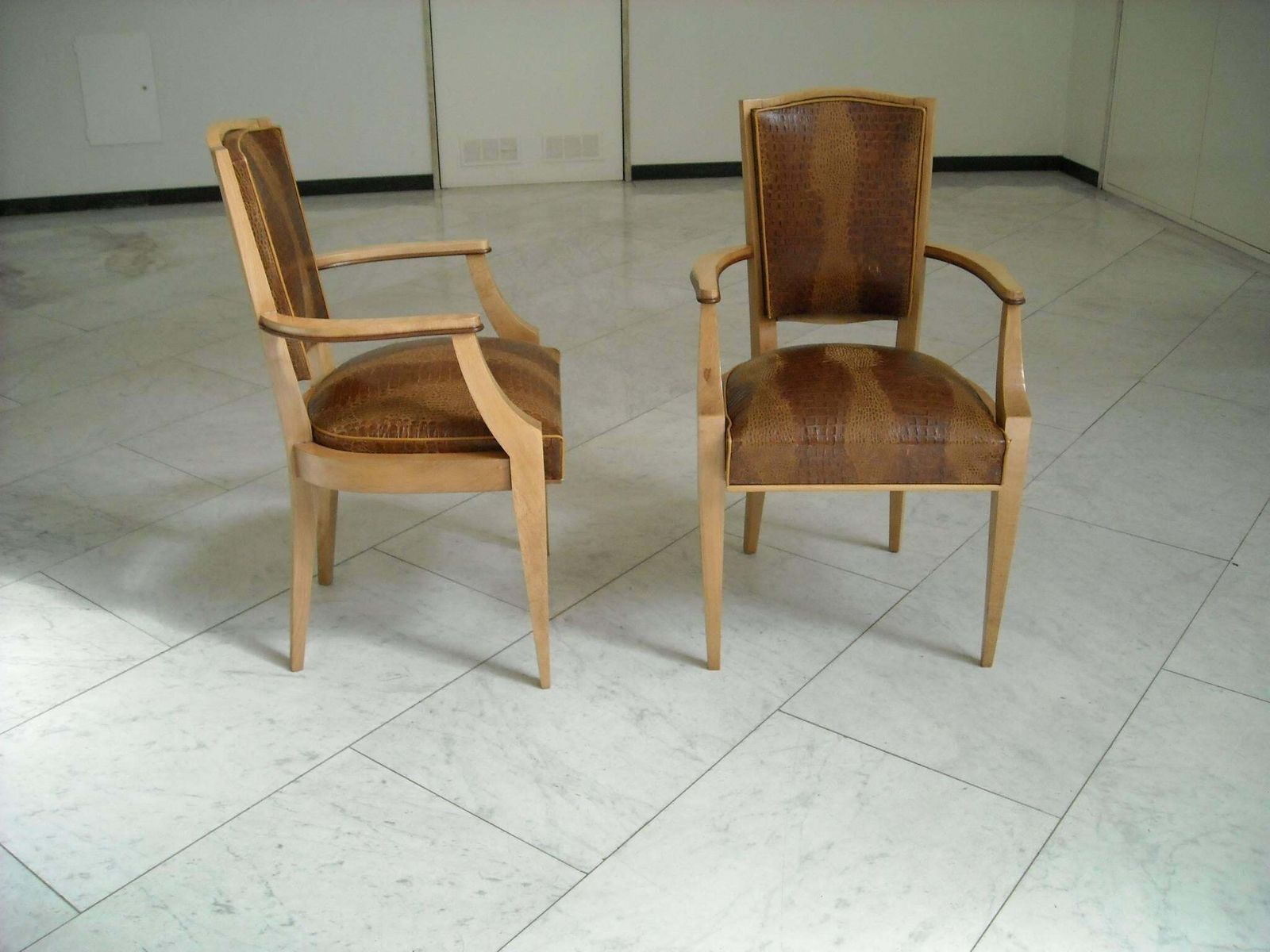 Pair Of 1940 This Side Chairs Birch With Real Leather In Crocodile Print photo 3754.0