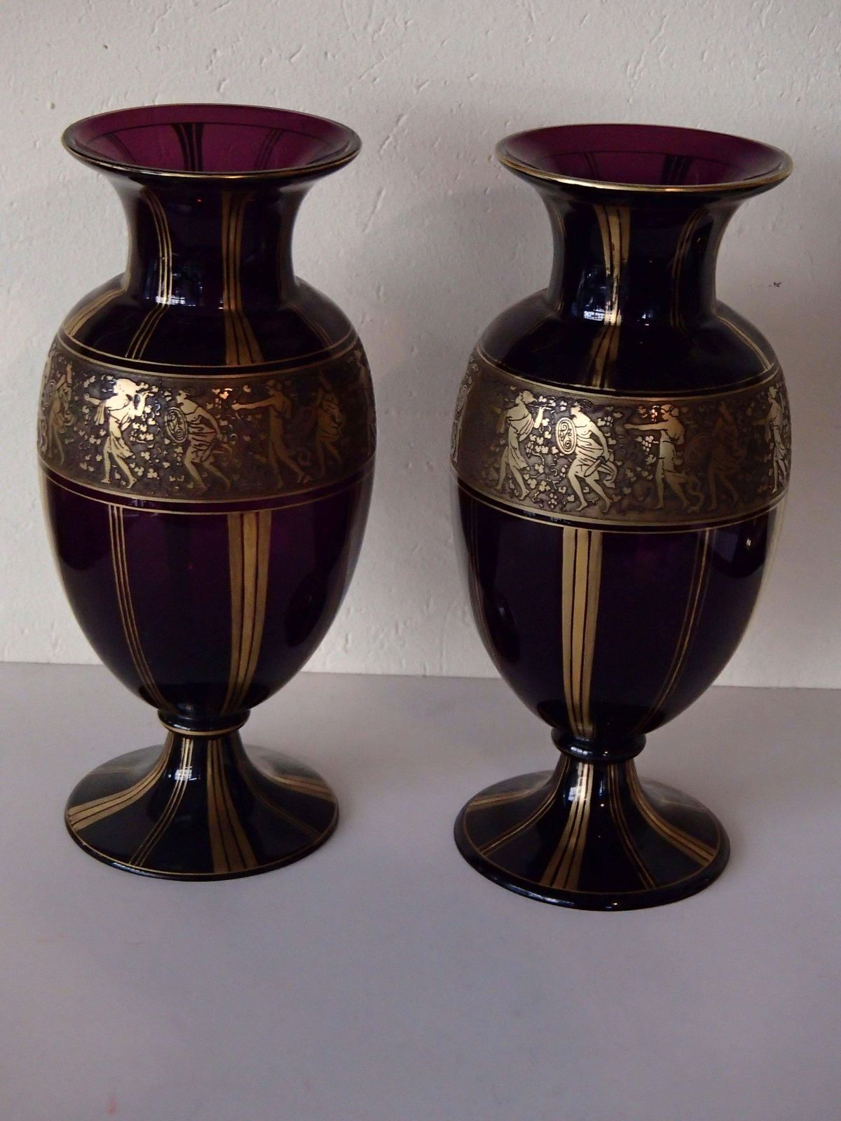 photo furniture Pair Of Huge Ludwig Moser Karlsbad Vases With Gold Mythological Motives