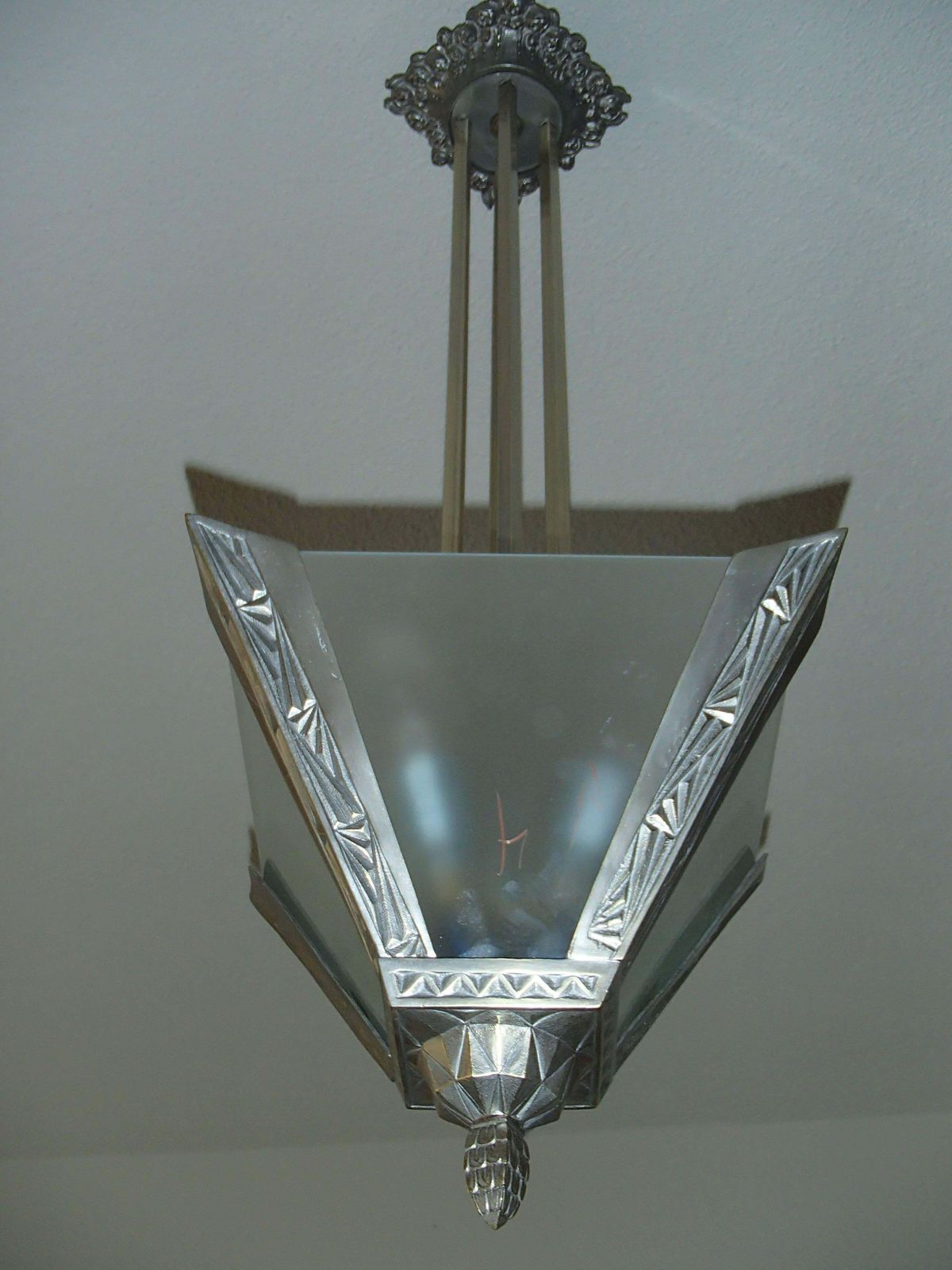 Art Deco Geometric  Bronze Nickeled Chandelier With Satined Glass photo furniture