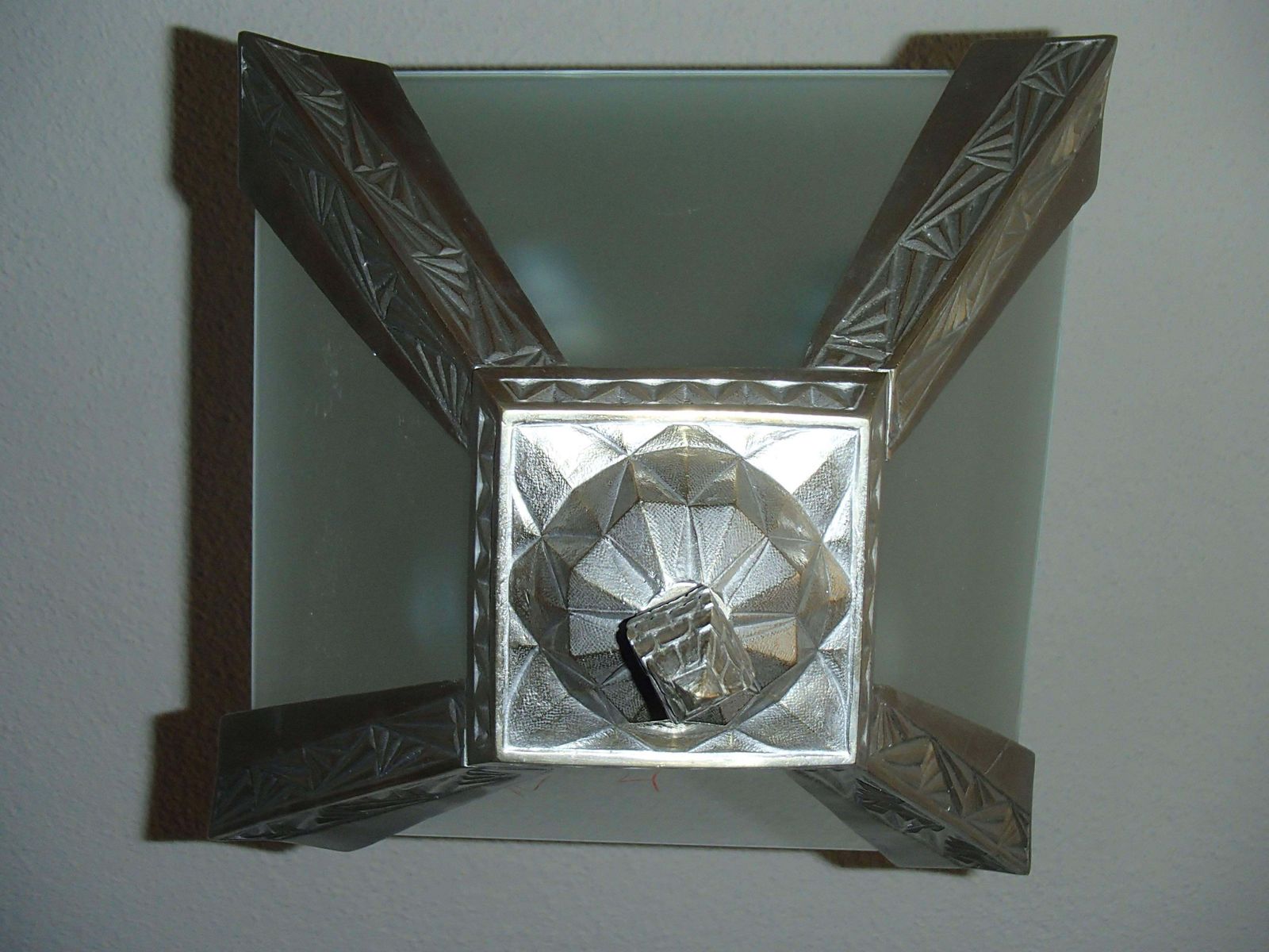 Art Deco Geometric  Bronze Nickeled Chandelier With Satined Glass photo vinterior