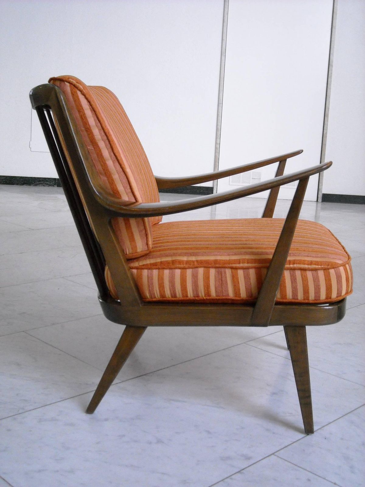 Pair Of Knoll Antimott Armchairs Tinted Birch Yellow Orange Silk Recovered photo Furniture