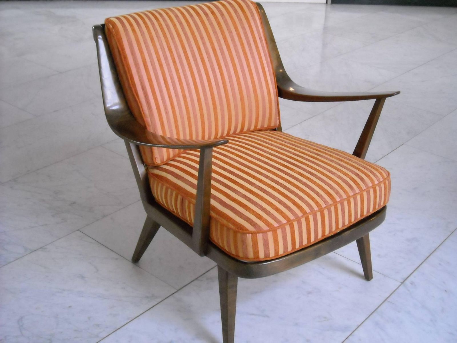 Pair Of Knoll Antimott Armchairs Tinted Birch Yellow Orange Silk Recovered photo 4014.0