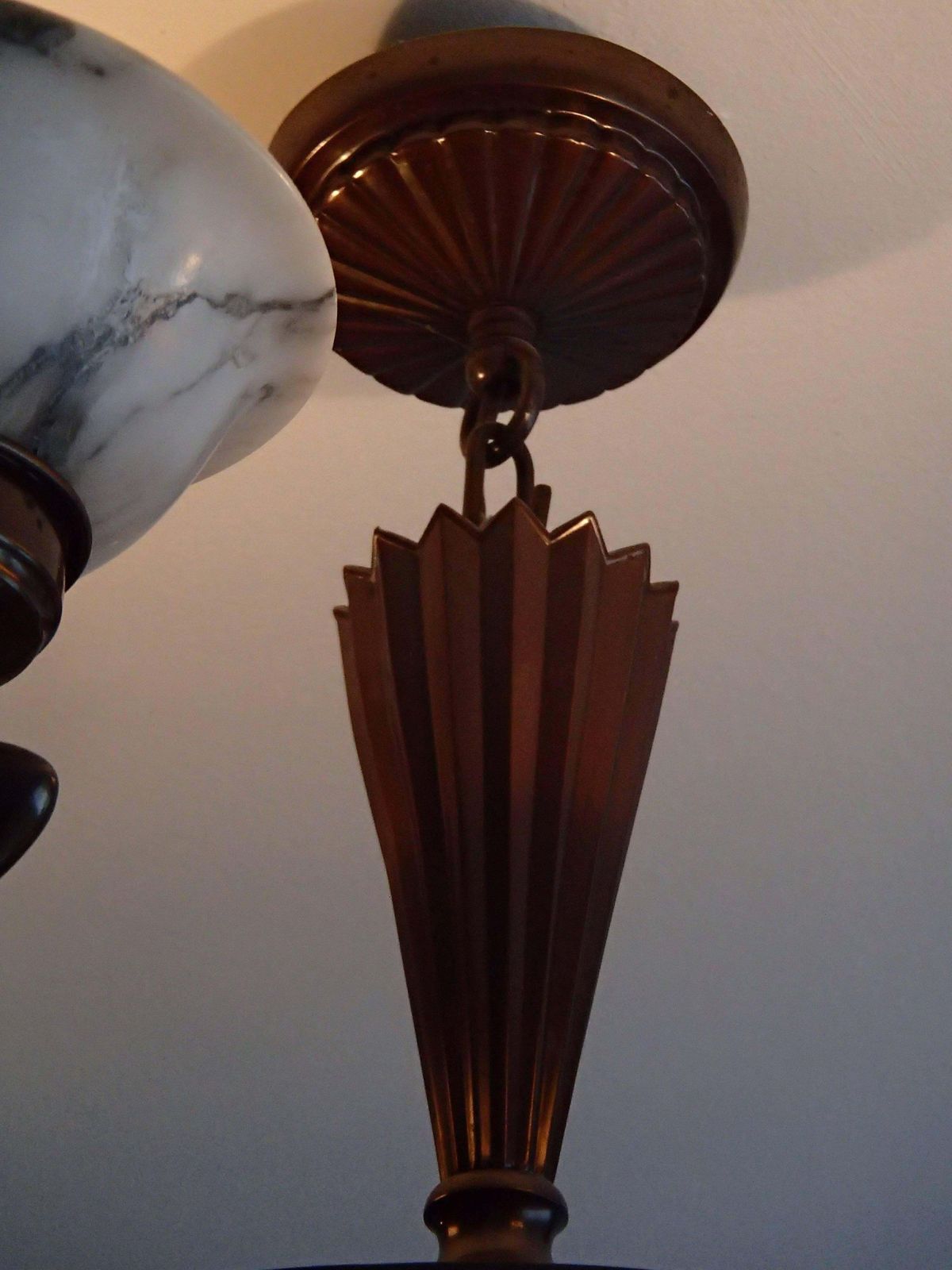 19th Century Bronze Chandelier With Five Alabaster Cups Female Figures photo buy