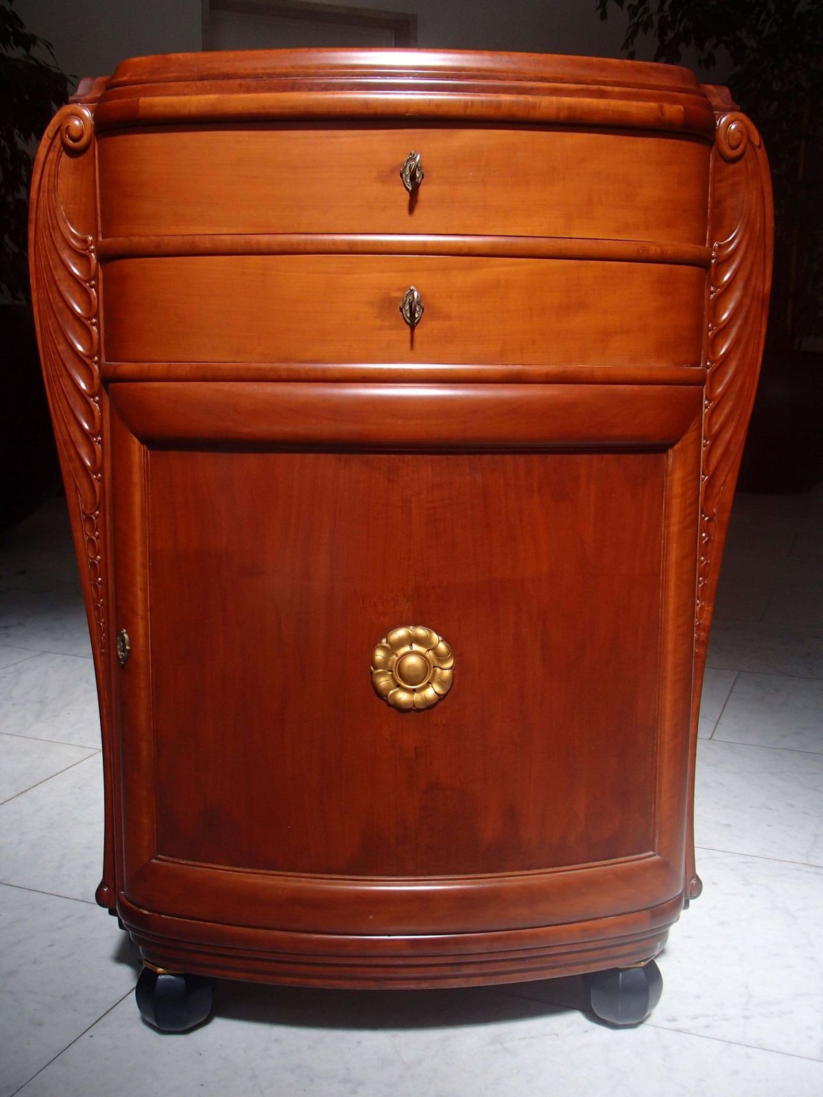 1920 Pair Of Cabinets/Consoles/Cupboards Tinted Birch 4 Ball Legs Floral Emblem photo Furniture