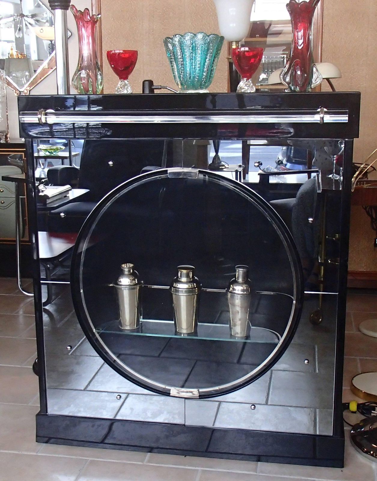 1930 Mirrored Bar Drink Cabinet With Rotatable Bull Eye Door photo furniture