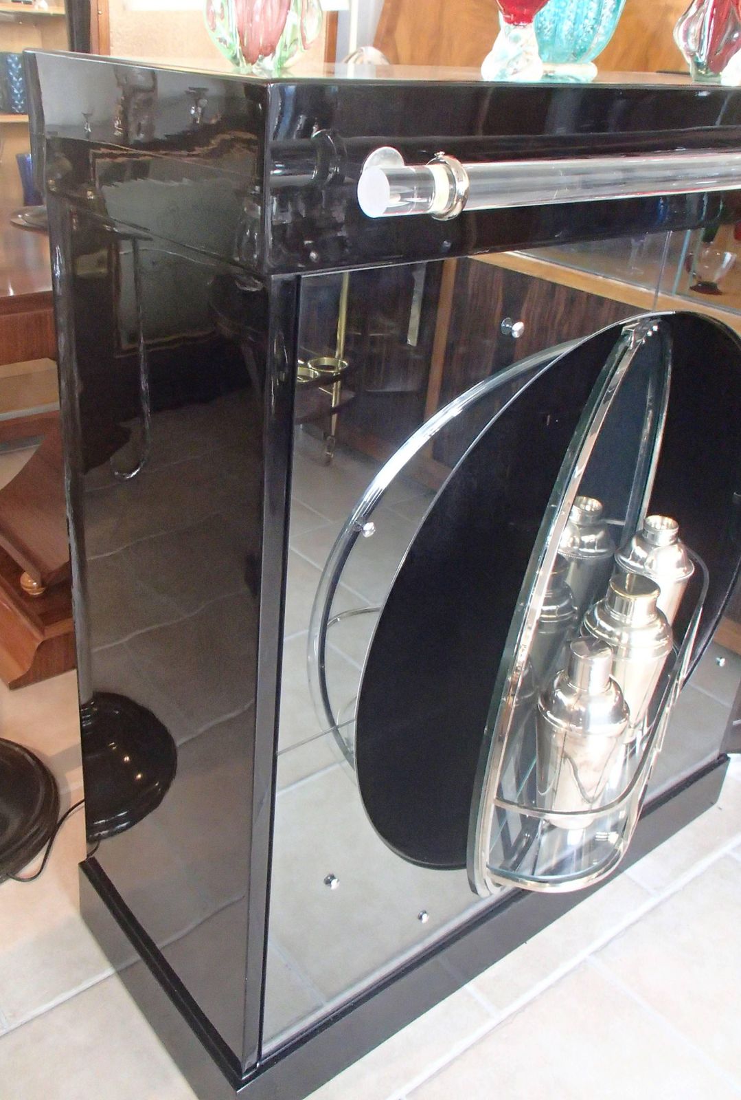 1930 Mirrored Bar Drink Cabinet With Rotatable Bull Eye Door photo vinterior
