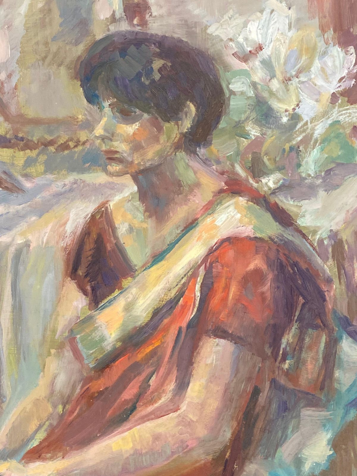 Unknown Large 1960's British Original Oil Painting, Woman Sat On Chair Circa 1960s photo furniture