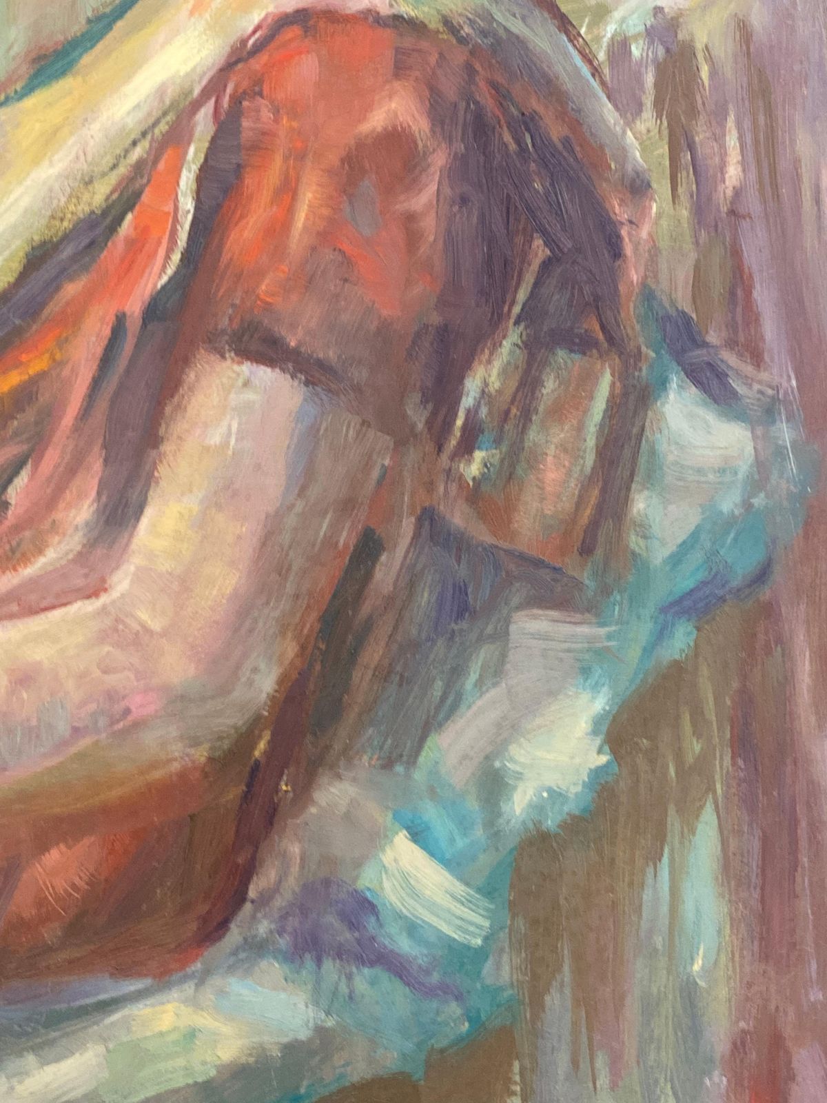 Unknown Large 1960's British Original Oil Painting, Woman Sat On Chair Circa 1960s photo 750.0