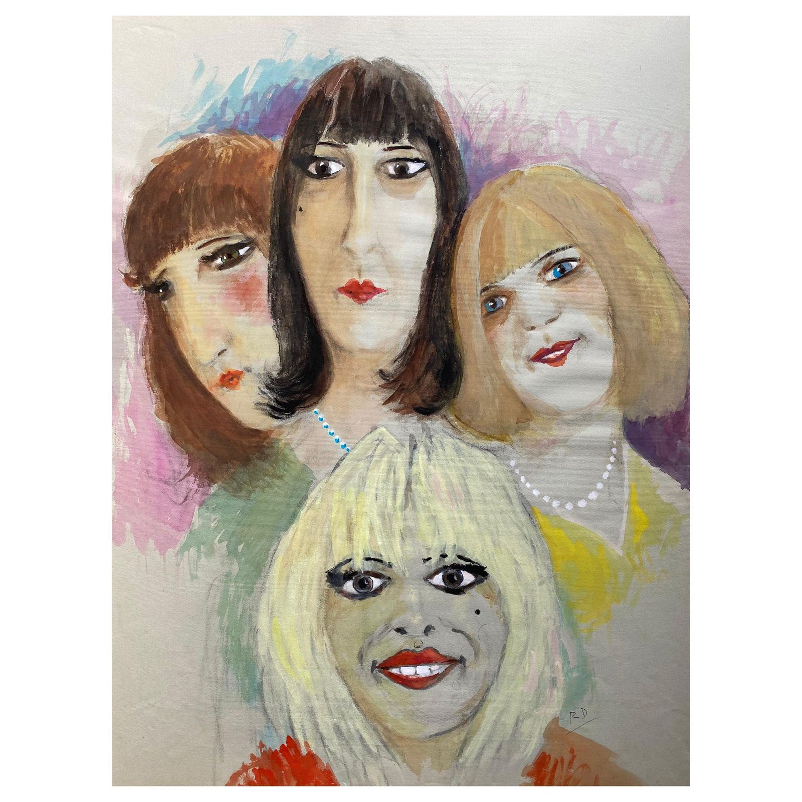 Unknown 1960's French Portrait Four Lady Caricatures Circa 1960s