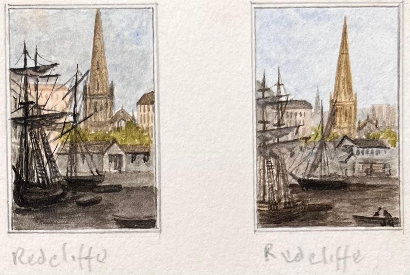 Jack Grunwell Set Of Five Miniature Maritime Watercolors Of Bristol Ships And Redcliffe photo Art