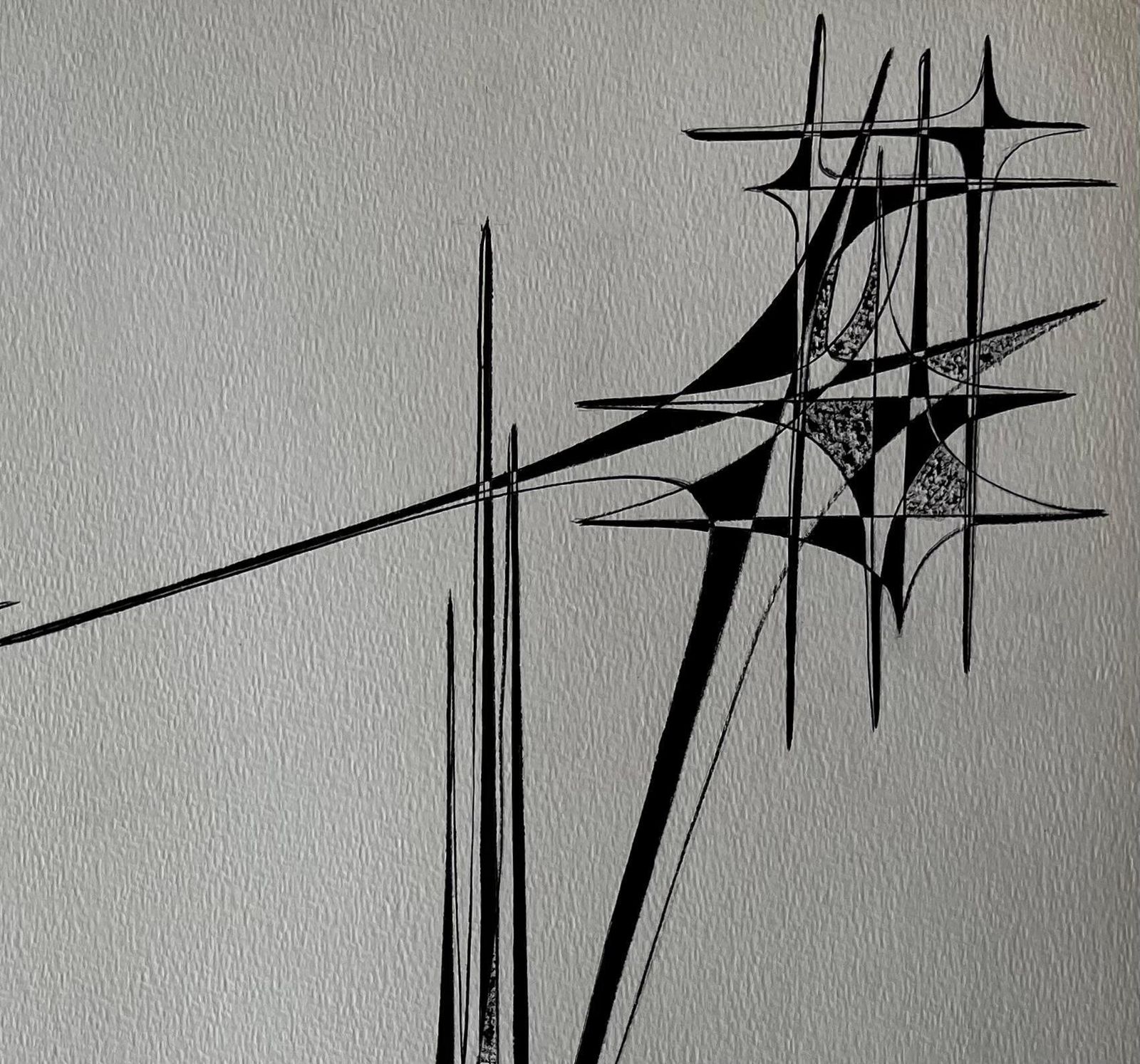 Serge Guerin (1916) Mid Century French Architectural Abstract Ink Drawing Signed Sg photo for sale