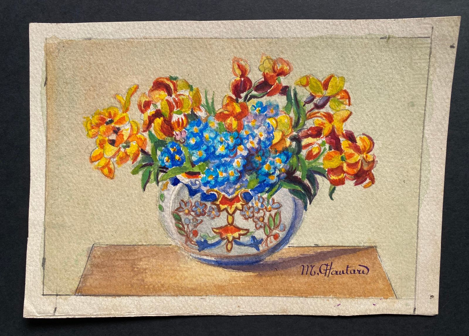 Unknown Early 1900's French Impressionist Signed Flower Watercolours Marie Carreau Circa 1900s photo furniture