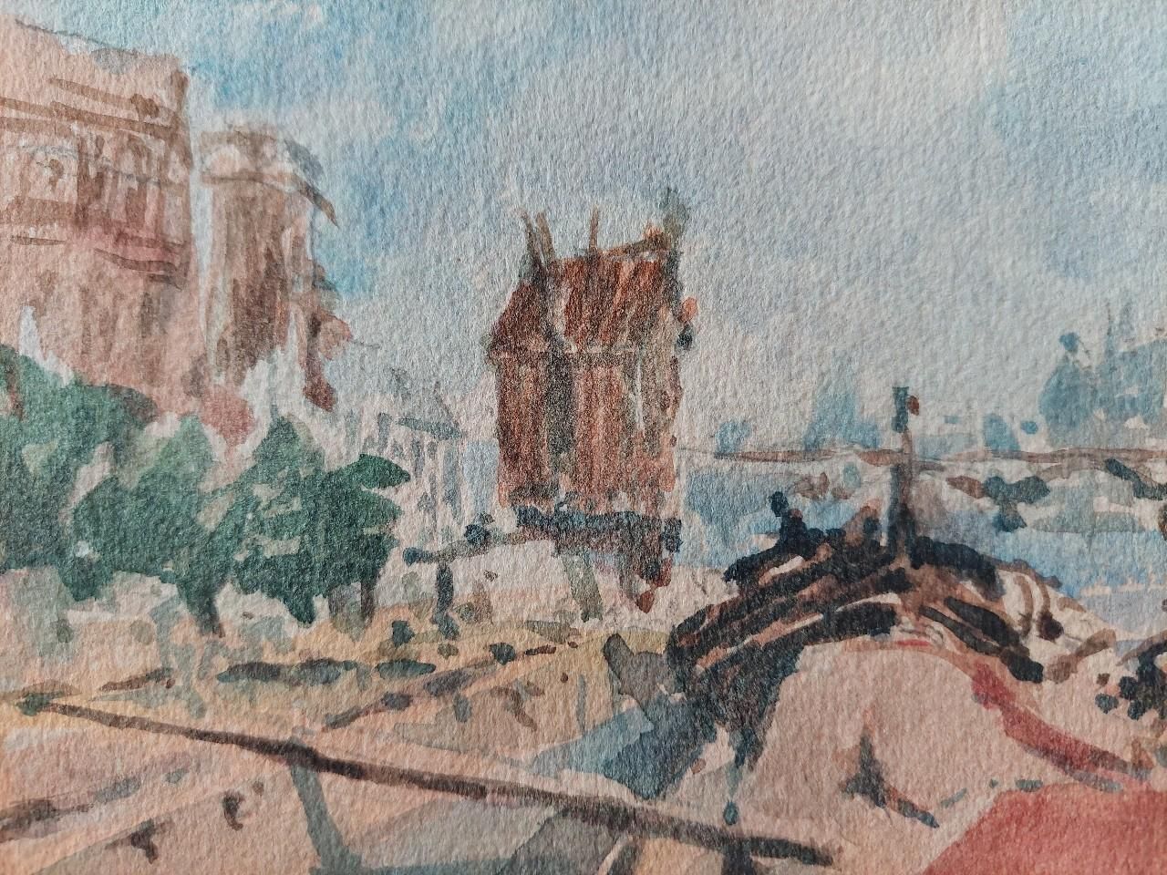 Maurice Mazeilie French Modernist Cubist Painting Paris River Seine Barges 20th Century photo Art